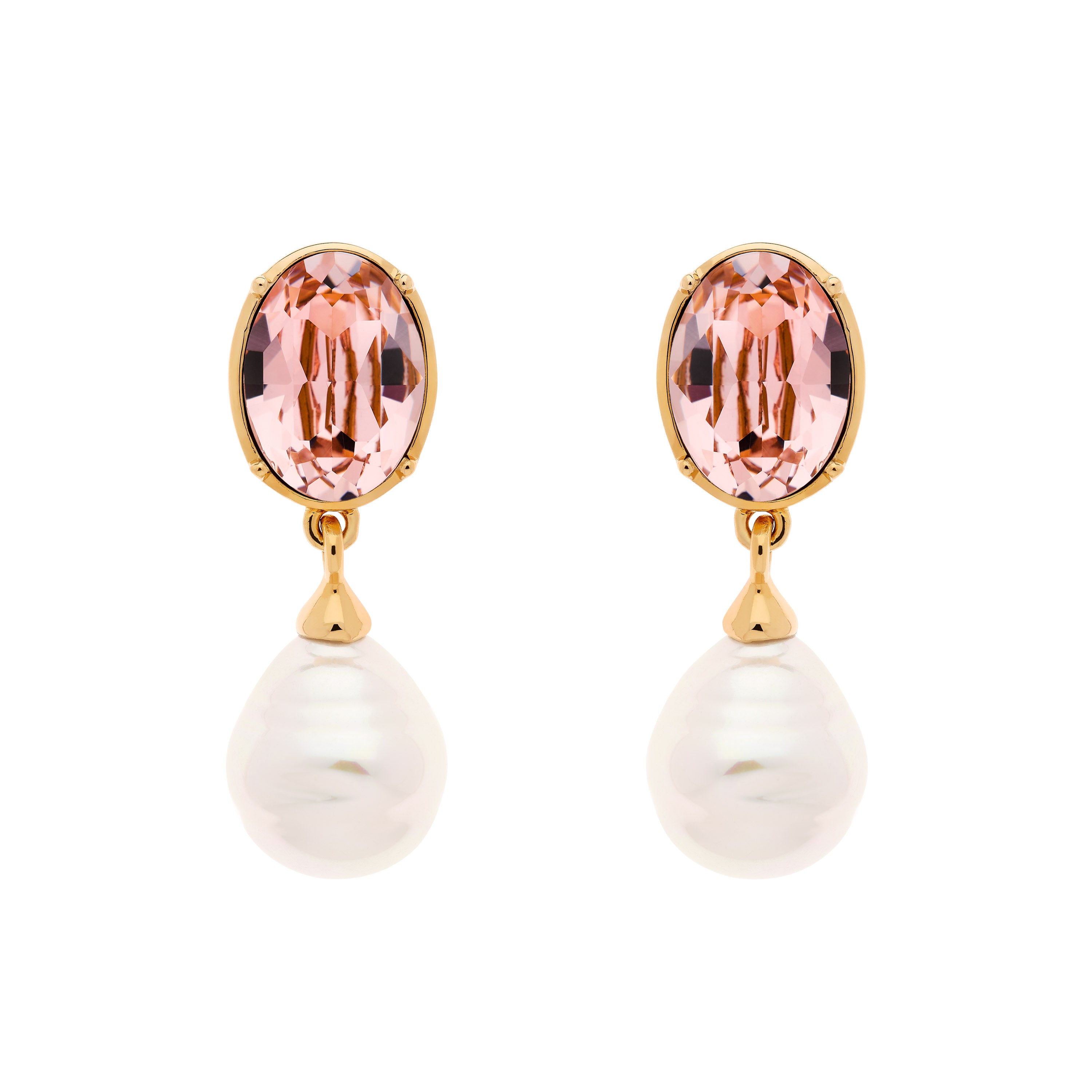 Women’s White / Gold / Pink Rose Crystal & Baroque Pearl Clip Earrings Emma Holland Jewellery