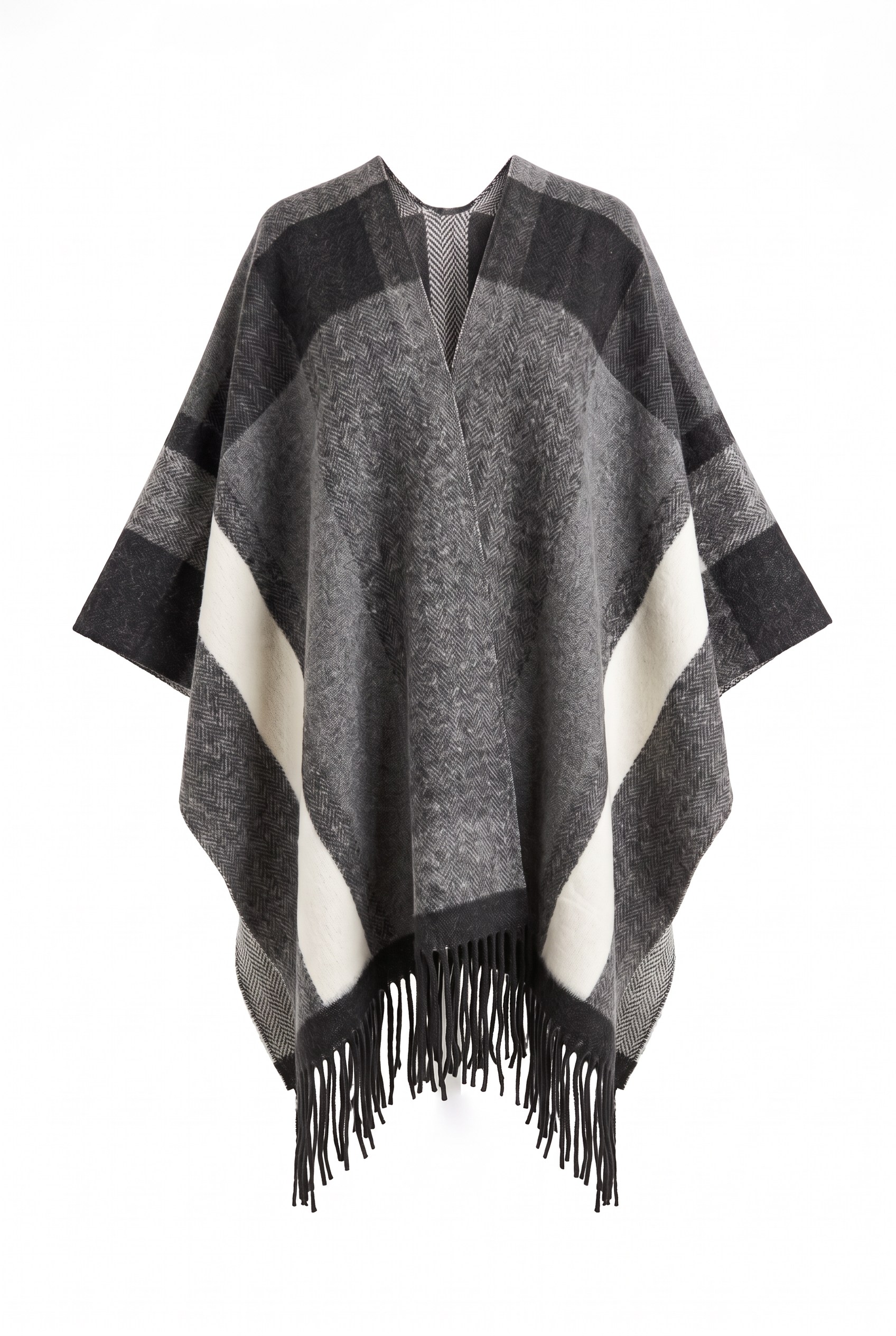 Women's Block Poncho Grey | One Size | James Lakeland