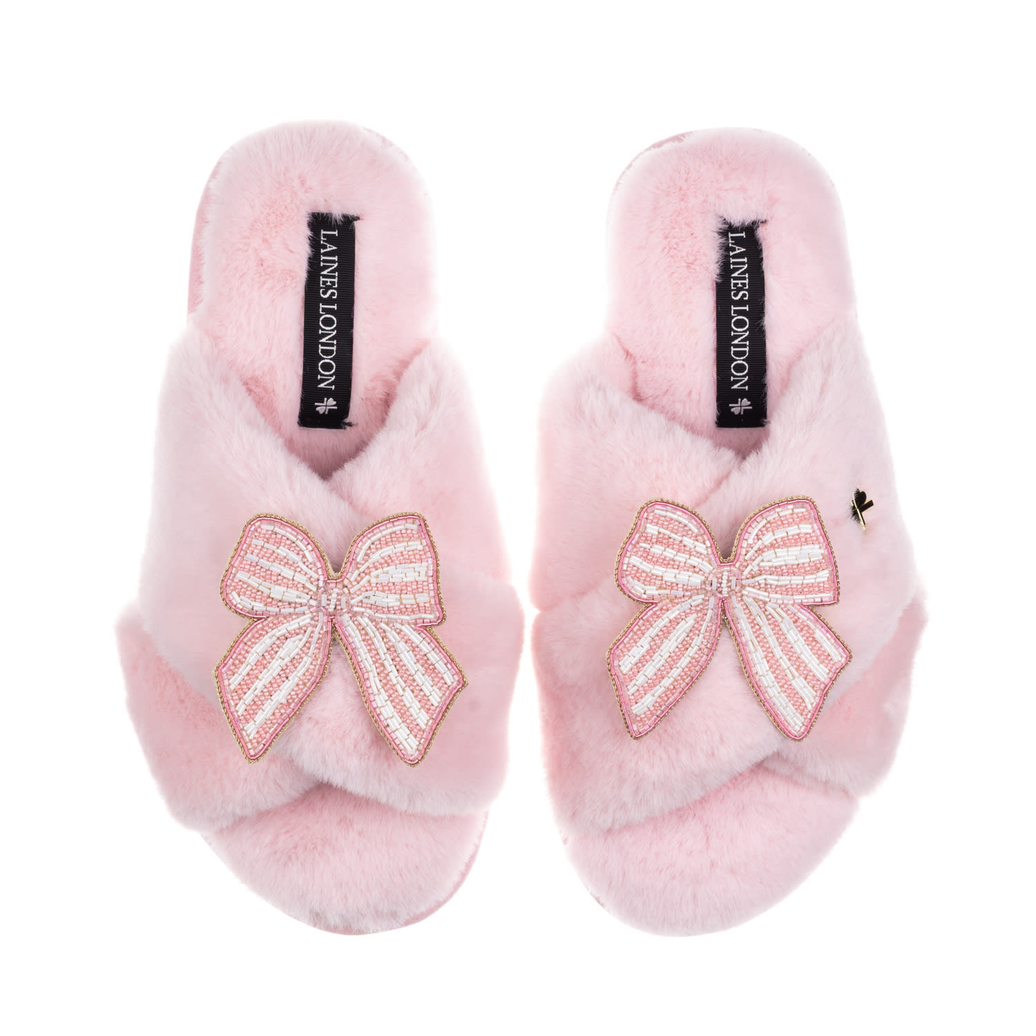 Laines London Women's Classic Laines Slippers With Pink Stripe Bow Brooches - Pink In Pink