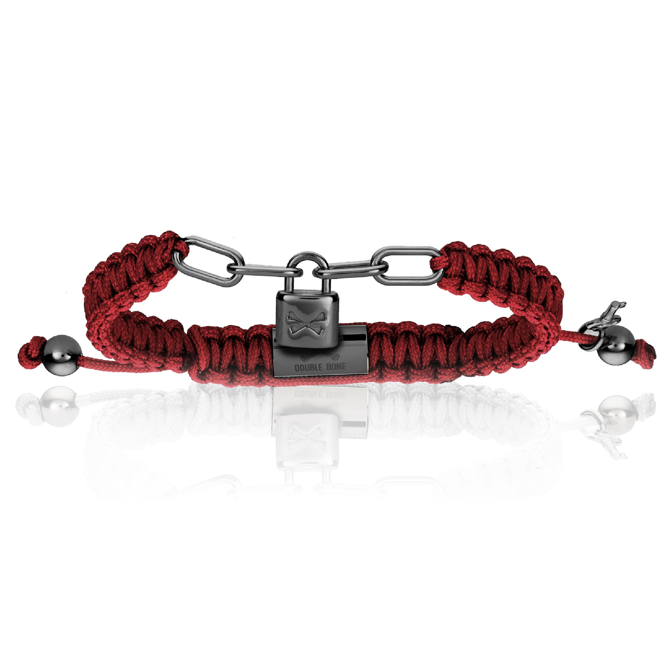 Double Bone Bracelets Men's Black Pvd Lock With Red Wine Polyester Bracelet Unisex In Burgundy