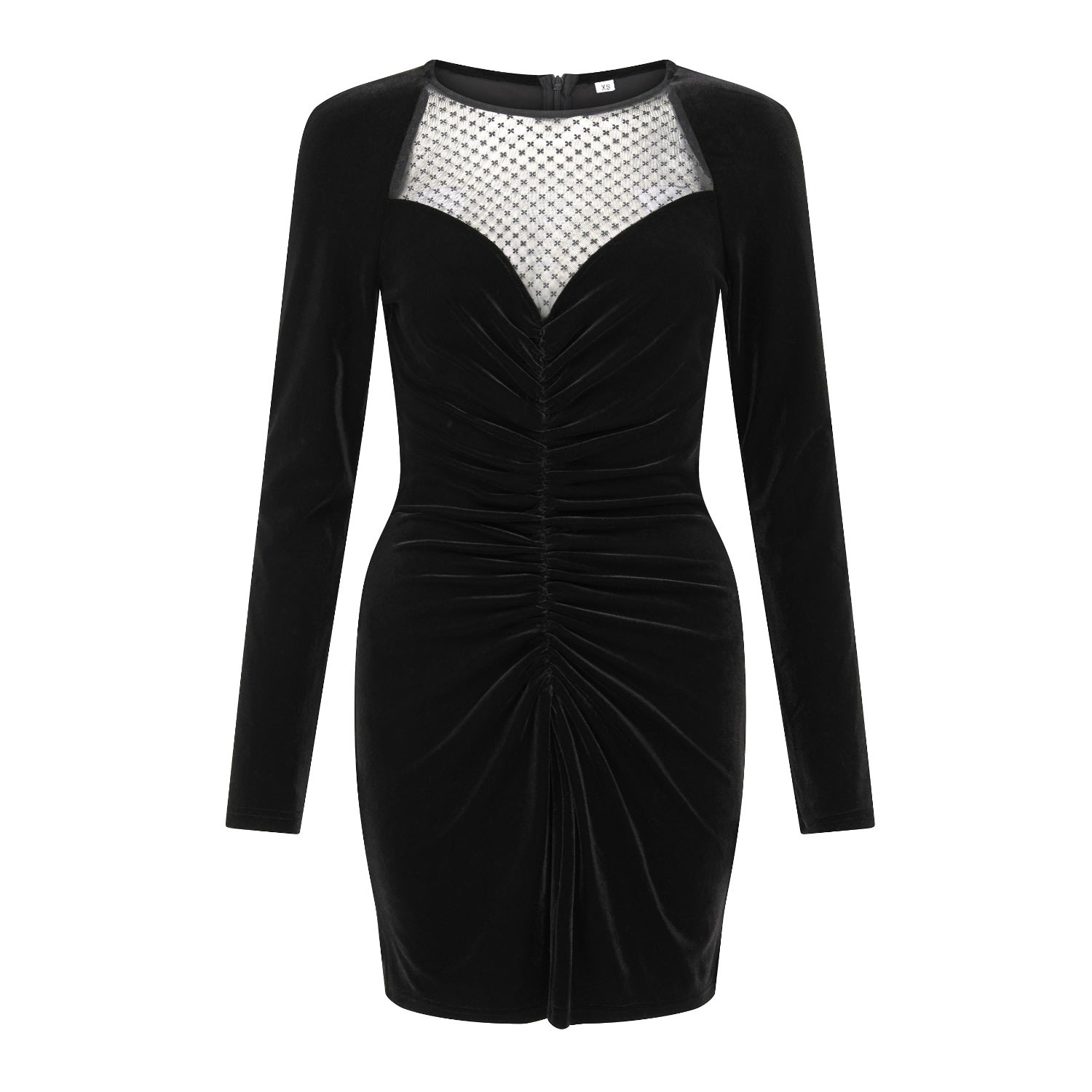 Sour Figs Women's Tulle-paneled Ruched Velvet Mini Dress In Black In Black