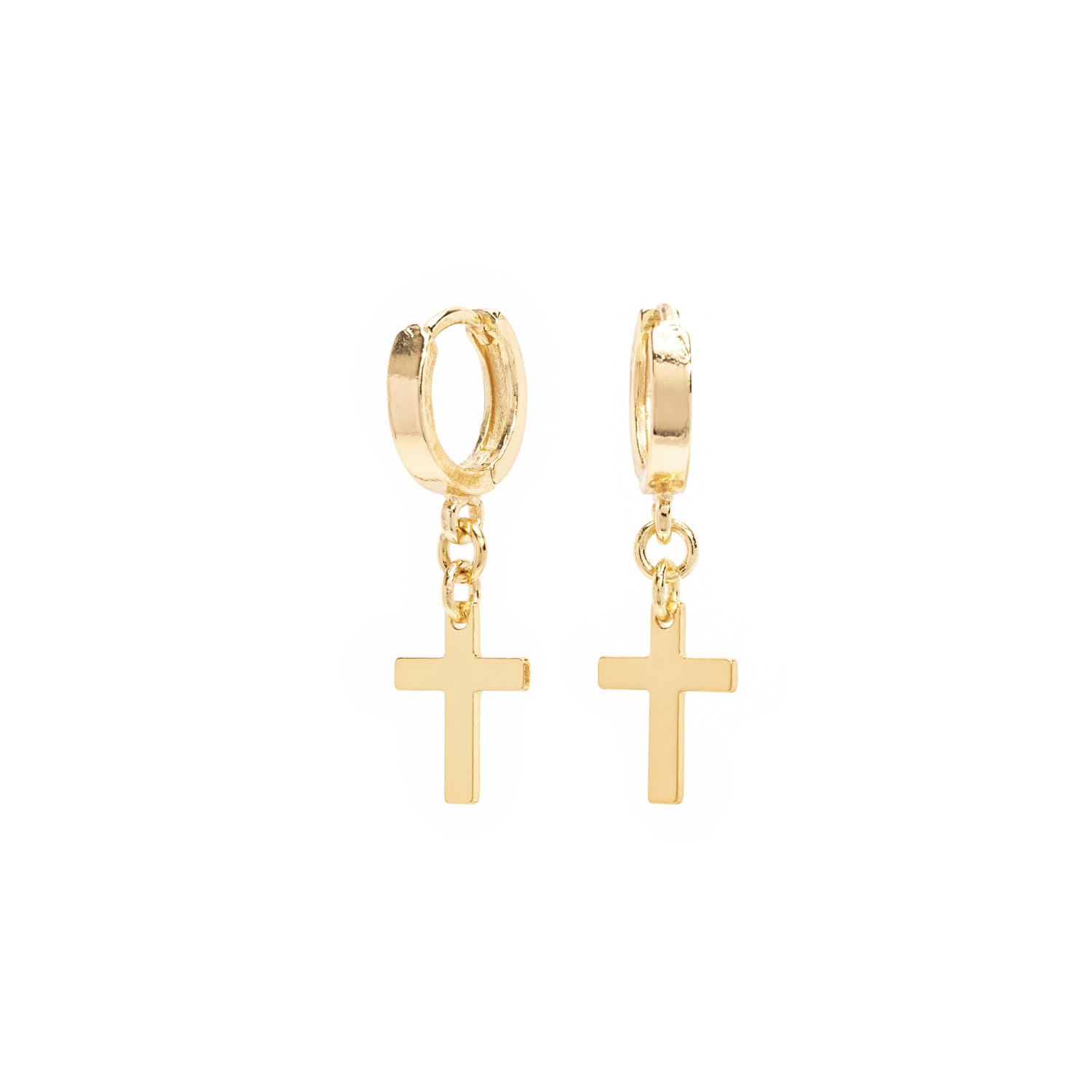 Women’s Mini Gold Filled Cross Drop Huggie Earrings The Essential Jewels