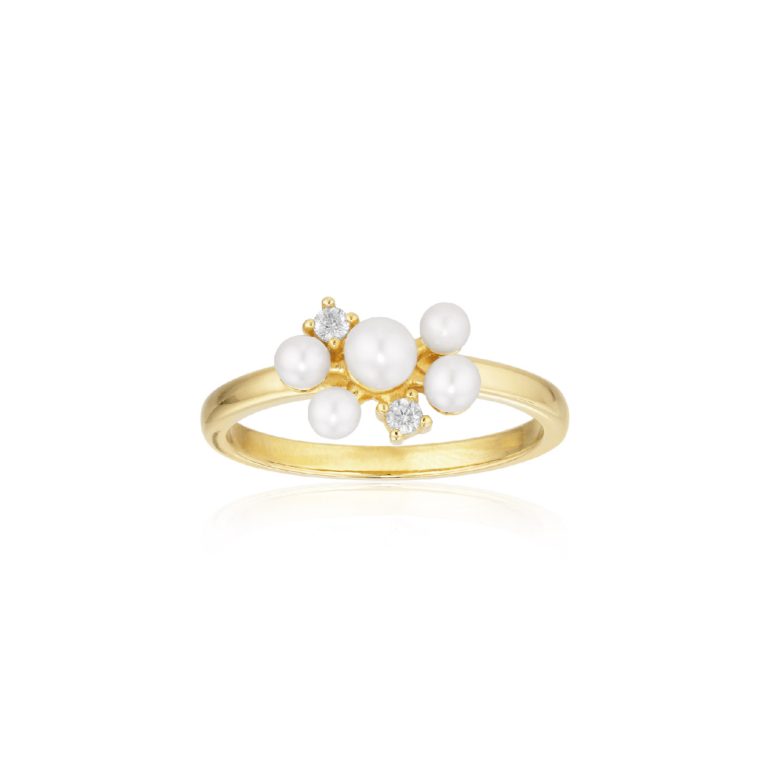 Alura Copenhagen Jewellery Women's Gold / White Eclipse Ring With Zirconias & Freshwater Pearls