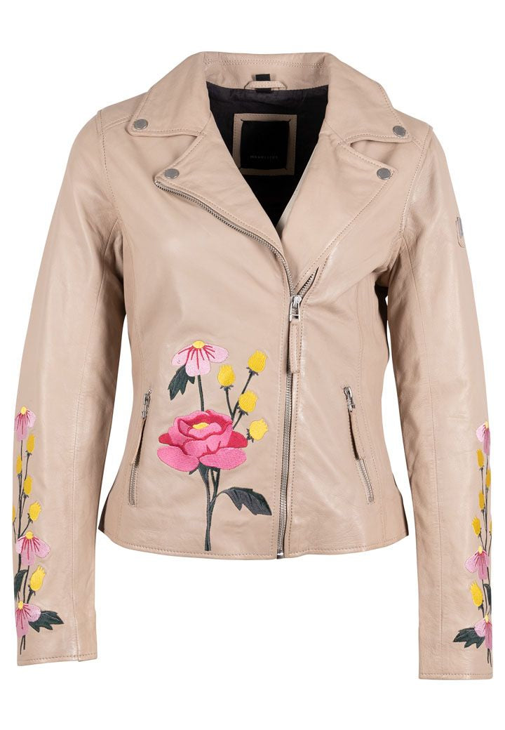 Women’s Neutrals Peonie Rf Leather Jacket, Light Beige Small Mauritius