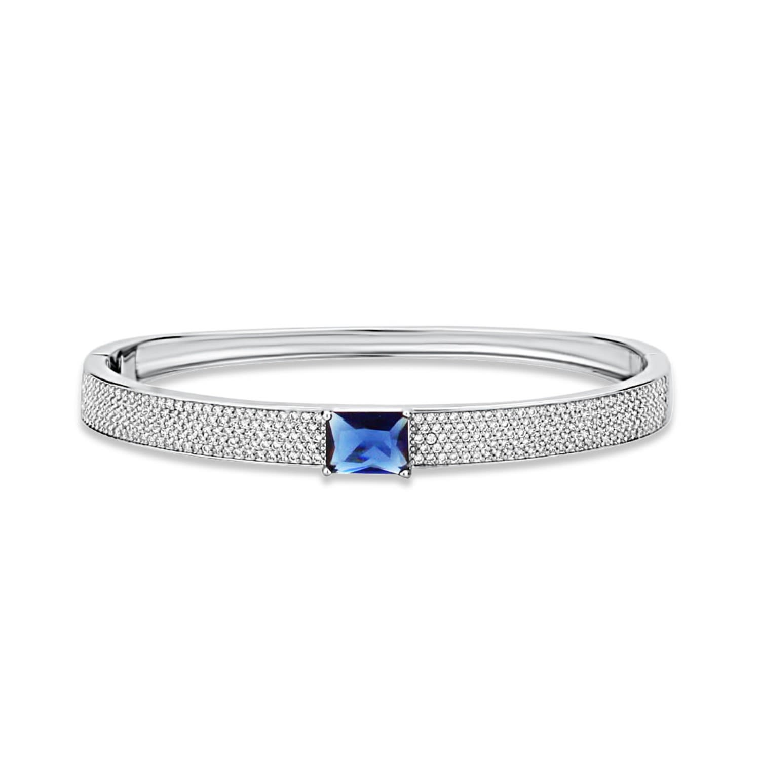 Women’s Blue / Silver Pave Bangle With Stone - Silver & Blue Shymi