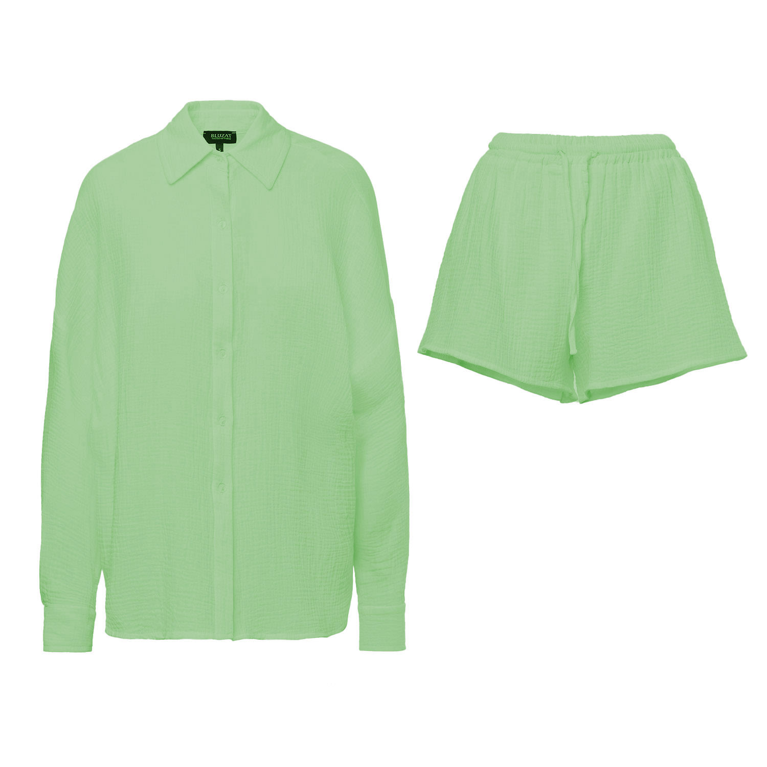 Bluzat Green Matching Set With Shirt And Shorts In Green