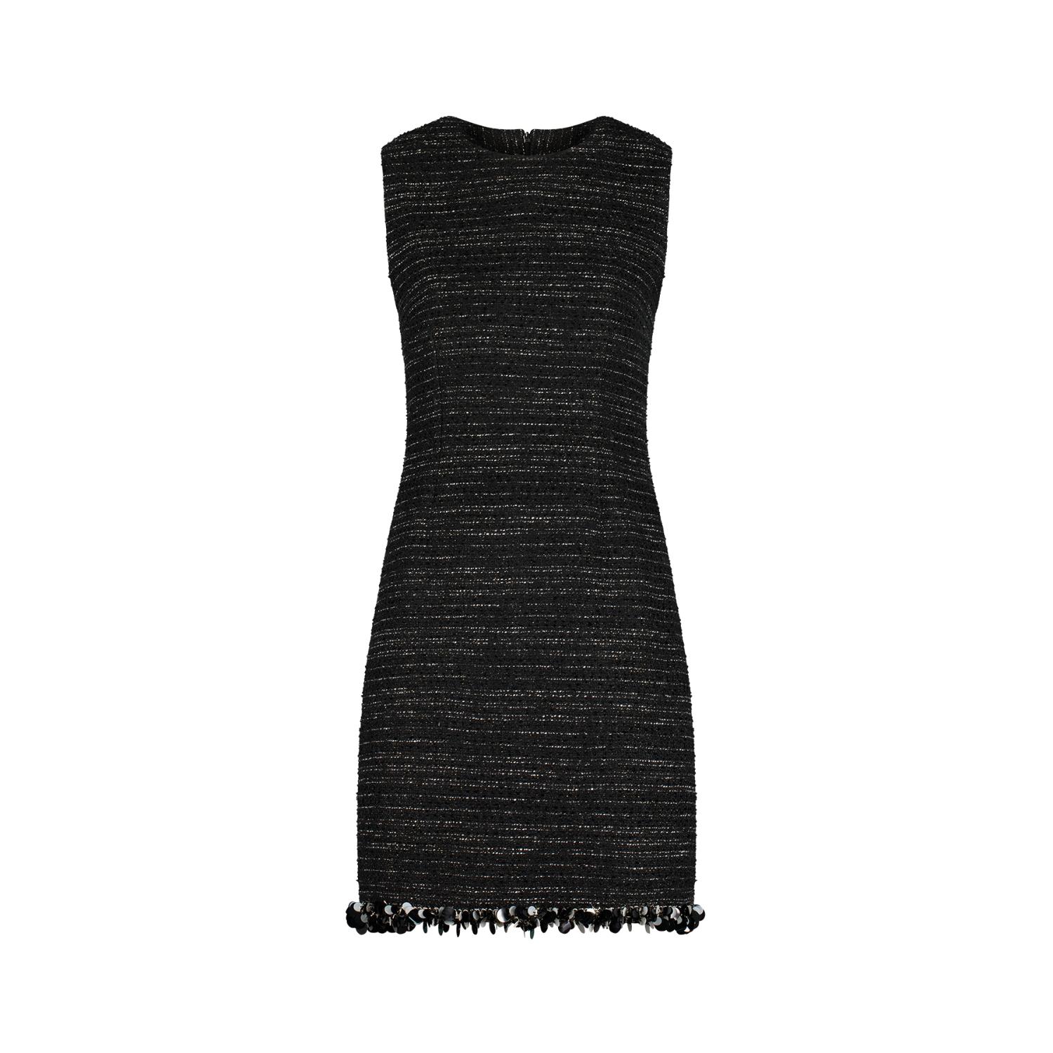 Azzalia Women's Tweed With Metallic Threads Sleeveless Short Dress With Embellished Trimmings-black In Black