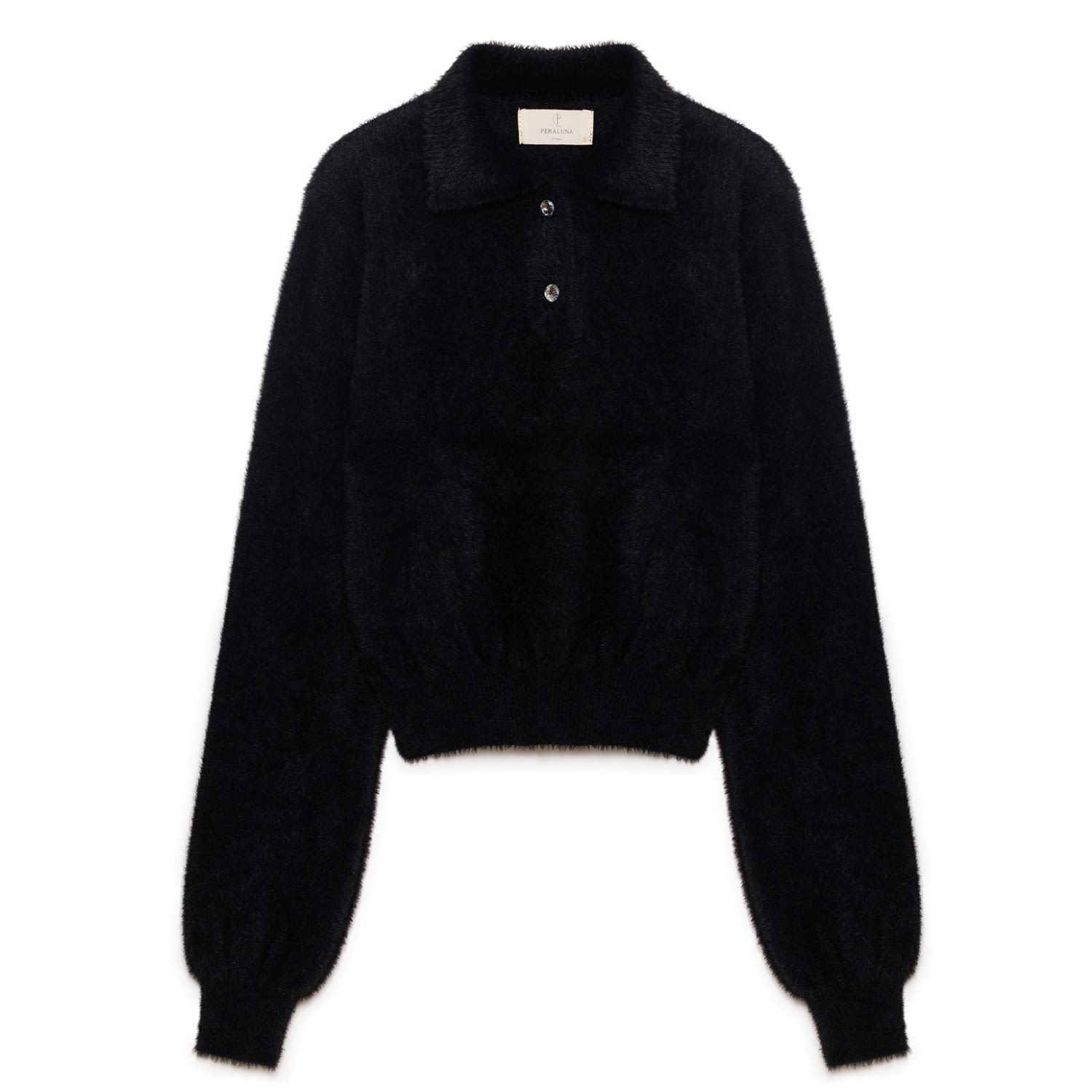 Peraluna Women's Lucy Polo-neck Crop Knit Blouse In Black In Black