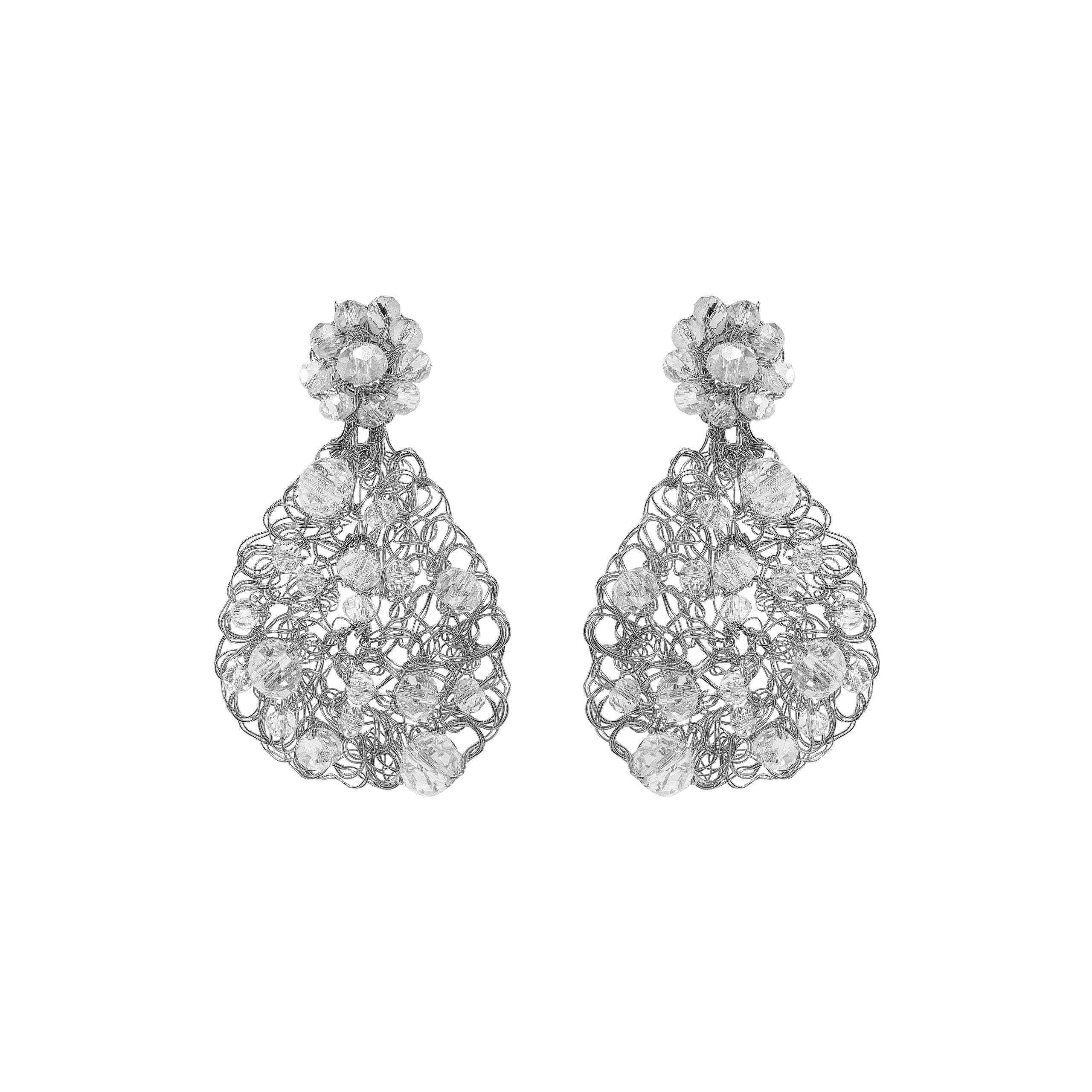 Lavish By Tricia Milaneze Women's Neutrals / Silver Clear & Silver Aurora Handmade Crochet Earrings