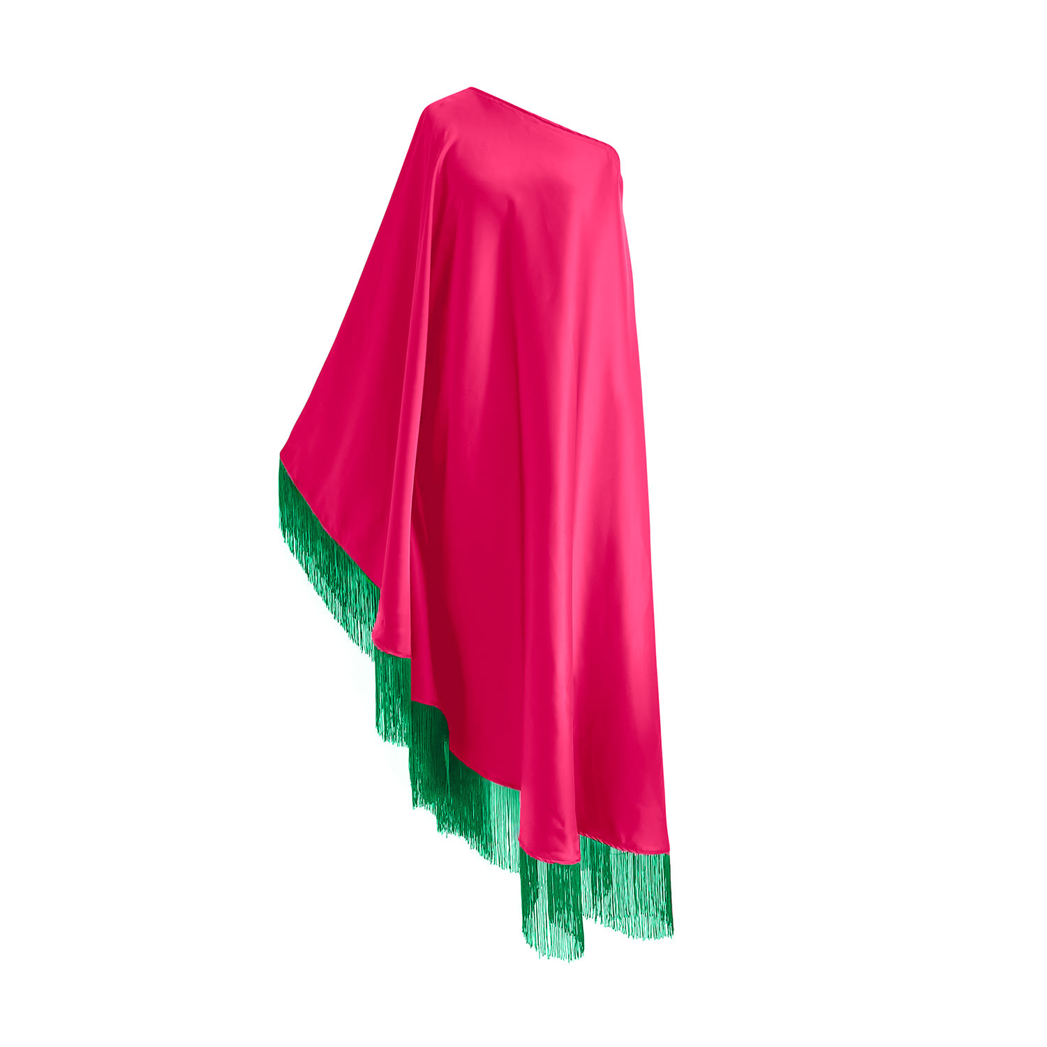 Toma Women's Pink / Green Green Fringe Off Shoulder Fuchsia Pink Glam Maxi Dress In Multi