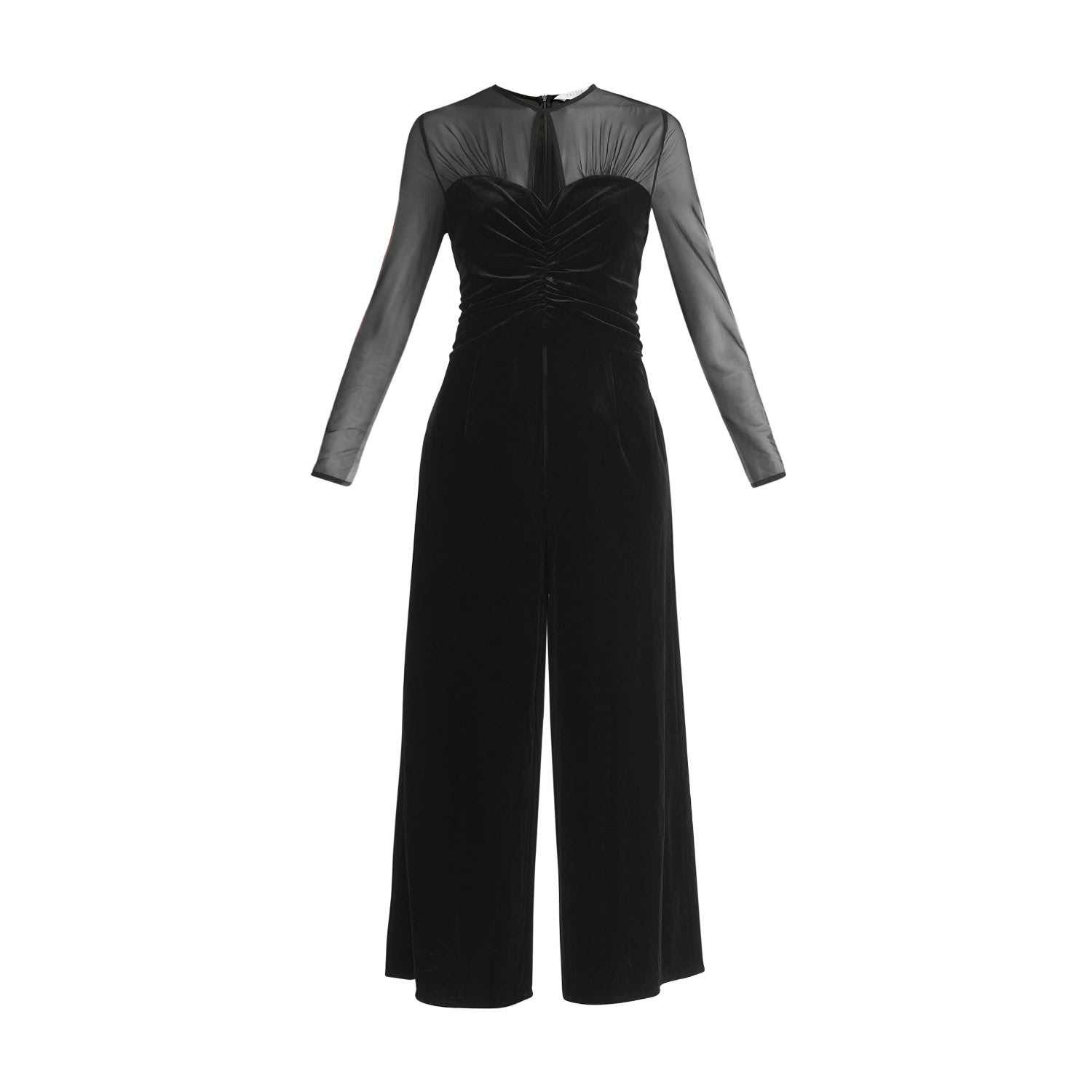 Women’s Sheer Sleeve Velvet Jumpsuit In Black Extra Small Paisie