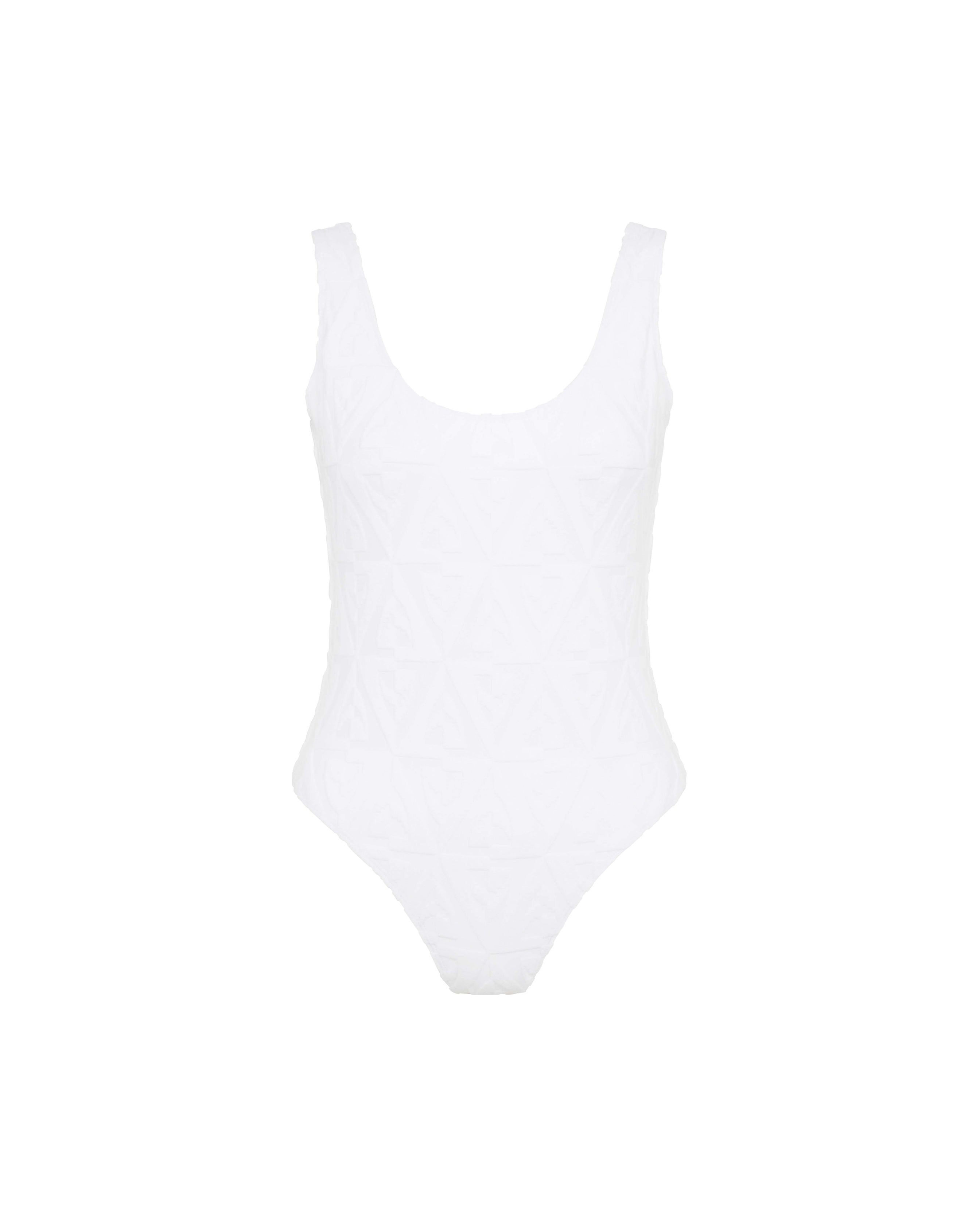 Let's Swim Jacquard-shark Towlling Swimsuit In White
