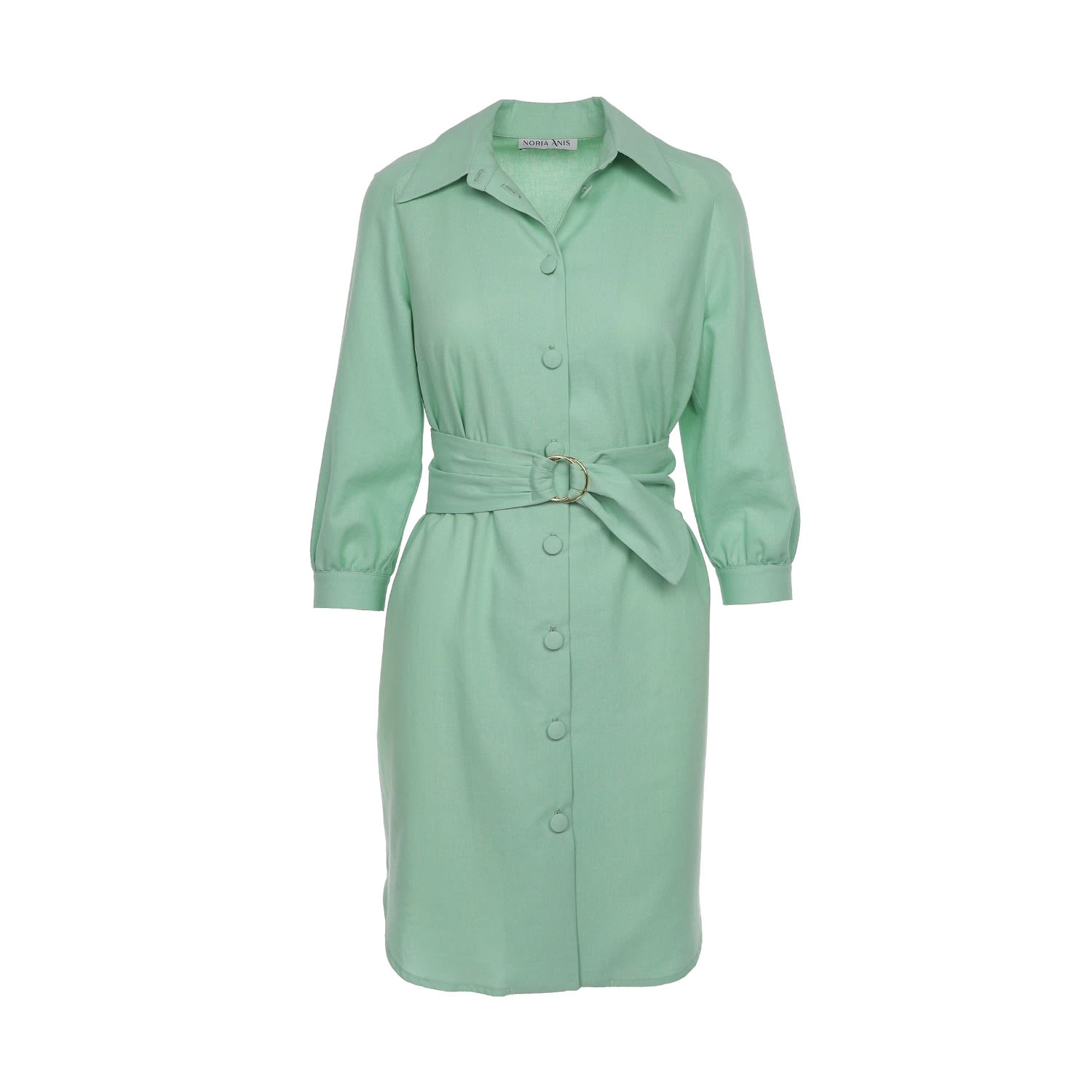 Women’s Ester Belted Linen Shirt Dress In Mint Green Small Noria Anis