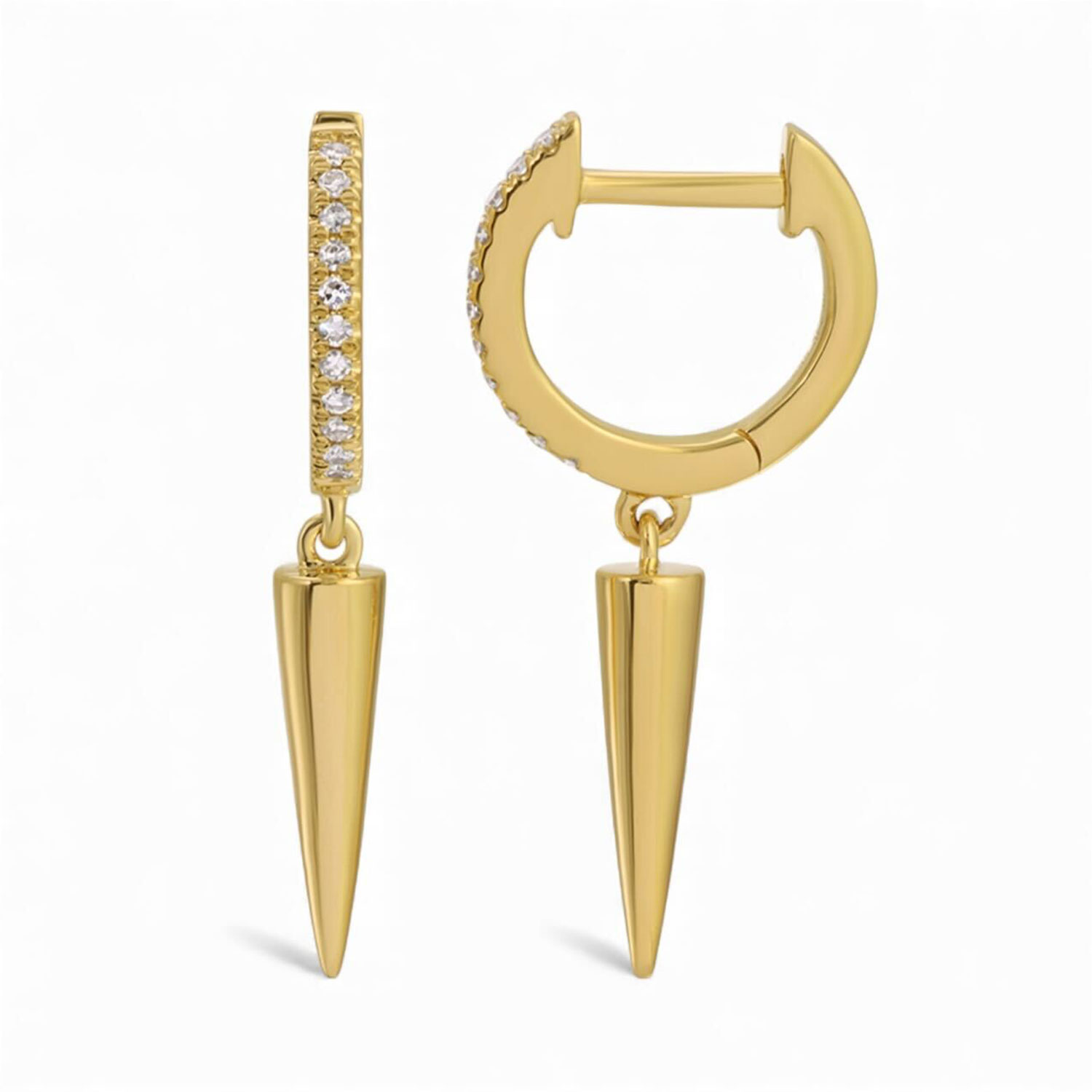 Neshi Designs Women's Yellow Spike Drop Diamond Huggie Earrings In Gold