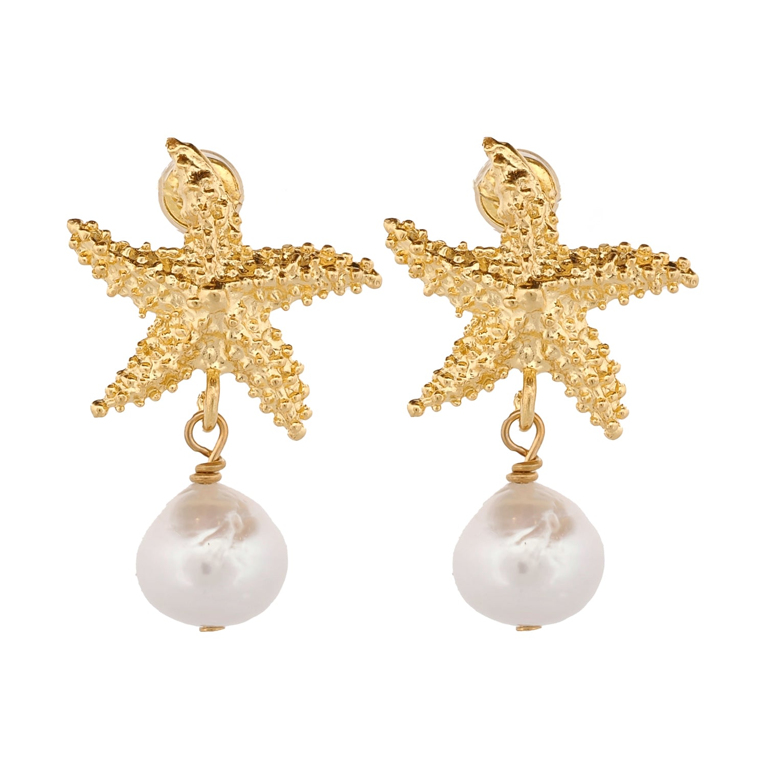 Women’s Gold / White Majestic Gold Starfish & Pearl Earrings - Gold Ebru Jewelry