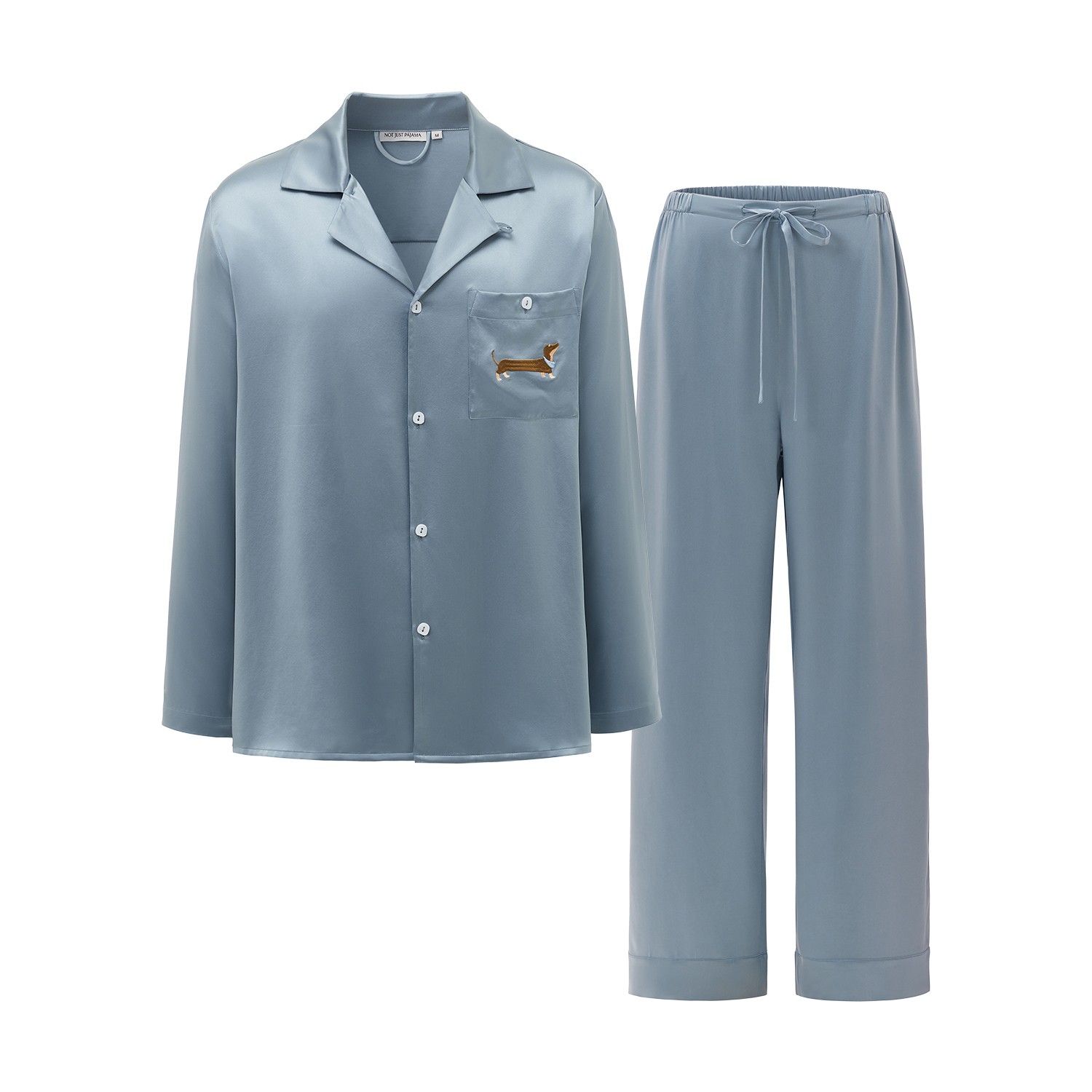Not Just Pajama Men's Dachshund Charm Silk Lounge Set - Blue In Blue