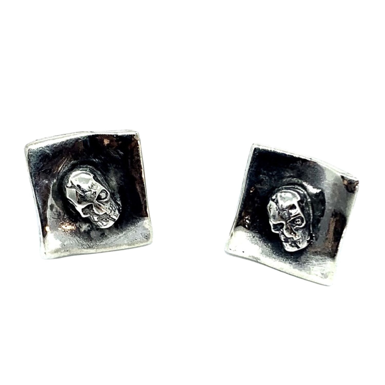 Tg-jewellery By Tamara Gervasio Women's Silver / Black Skull Stud Square Sterling Silver Earrings