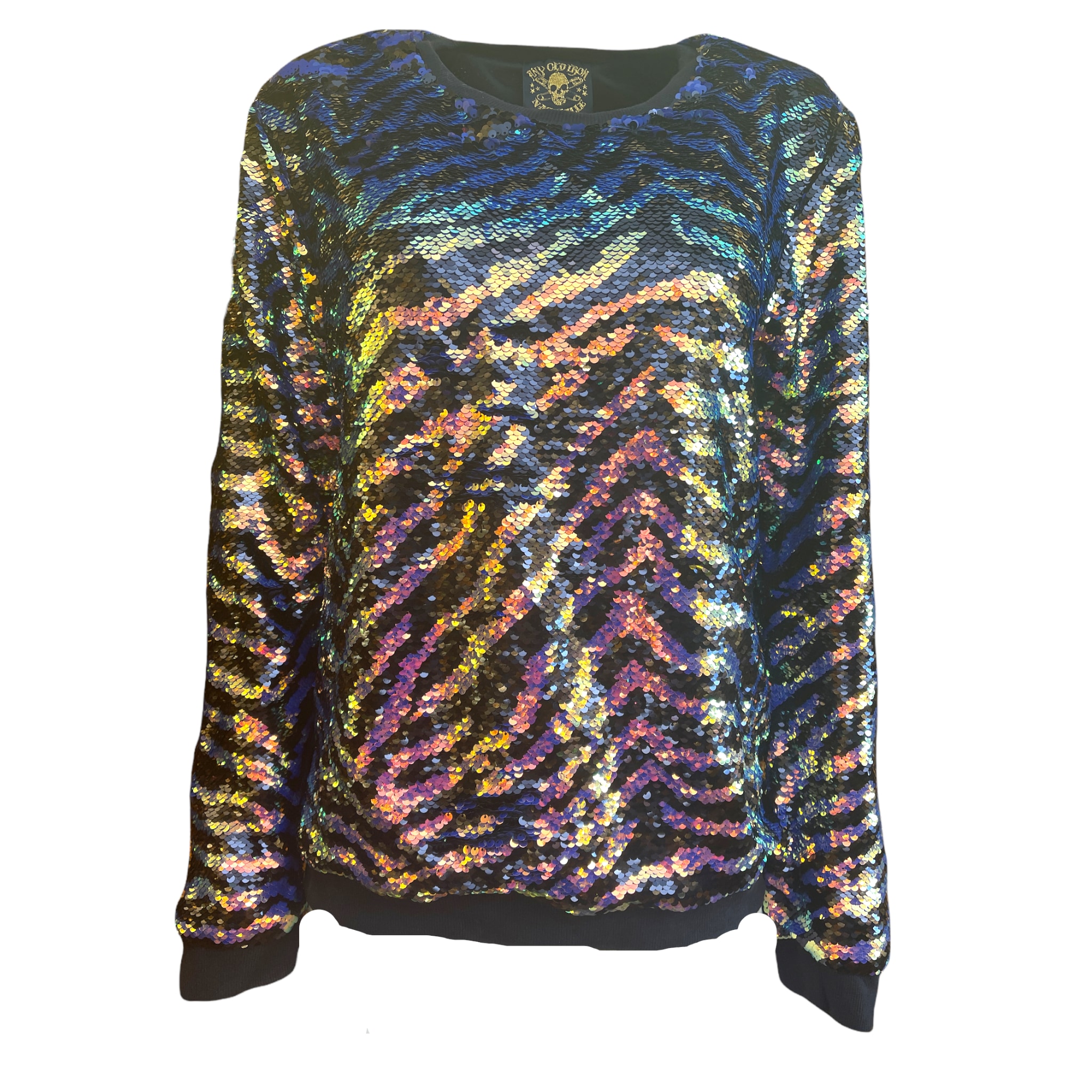 Any Old Iron Women's Iridescent Zebra Reversible Blue Sequin Sweatshirt In Blue