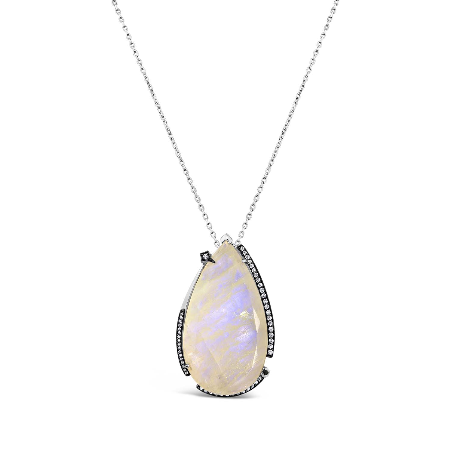 Sally Skoufis Women's White / Black Surrender Necklace With Natural Black Diamond & Moonstone In Platinum In Multi