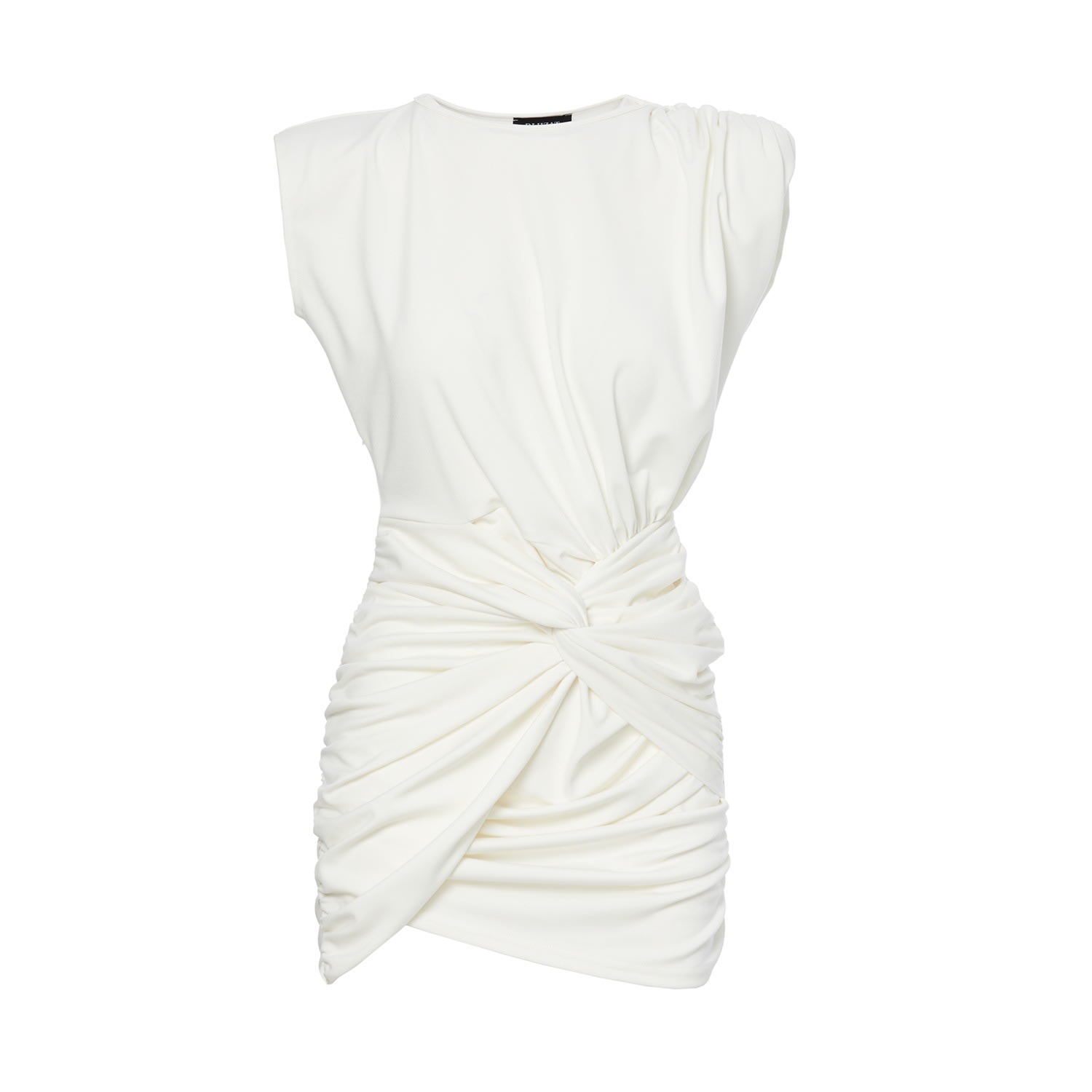 Bluzat Women's Mini White Dress With One Draped Shoulders And Pleats In White