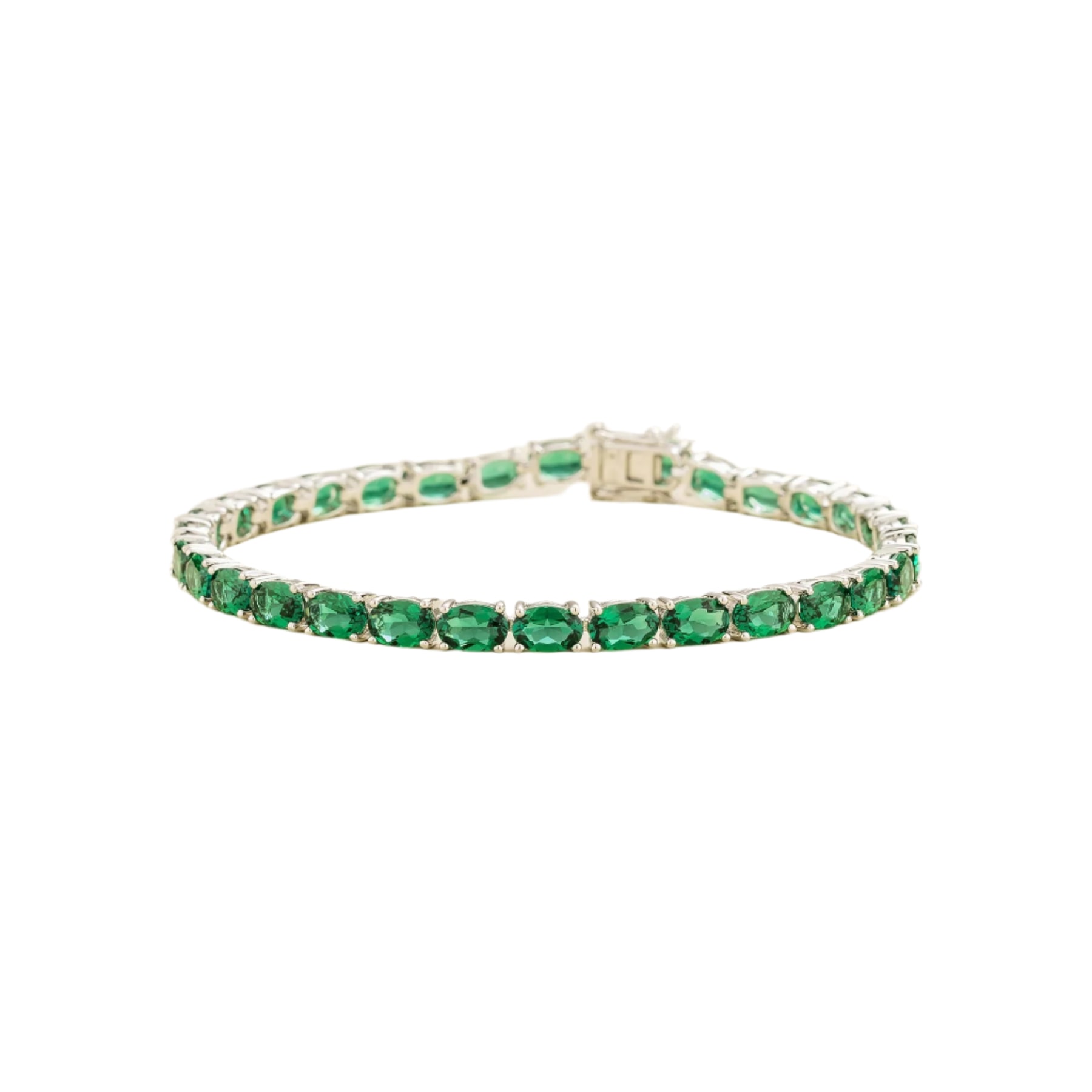 Juvetti Women's Green / White Salto White Gold Tennis Bracelet Set With Emerald