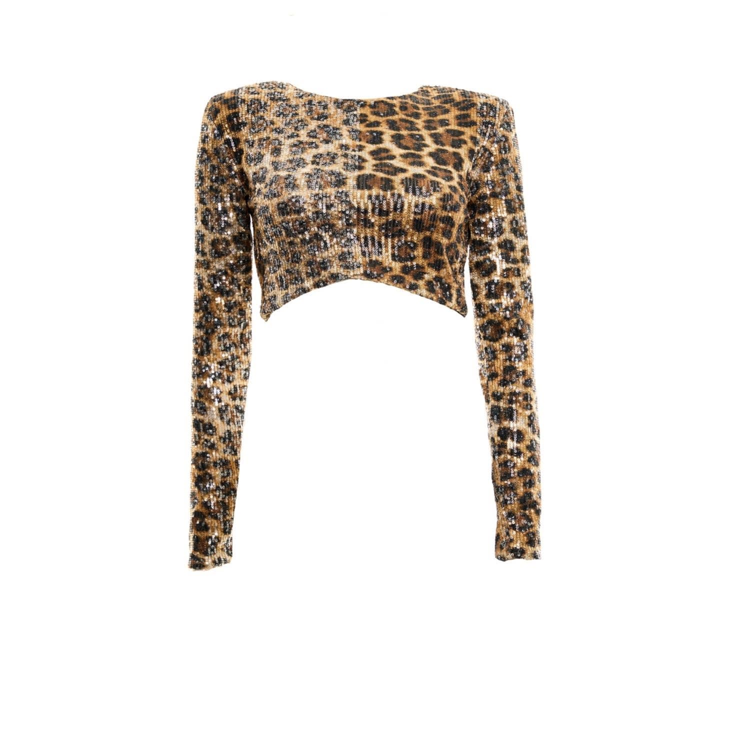 Chiarella Women's Gold Top Ruge – Leopard Sequin In Animal Print