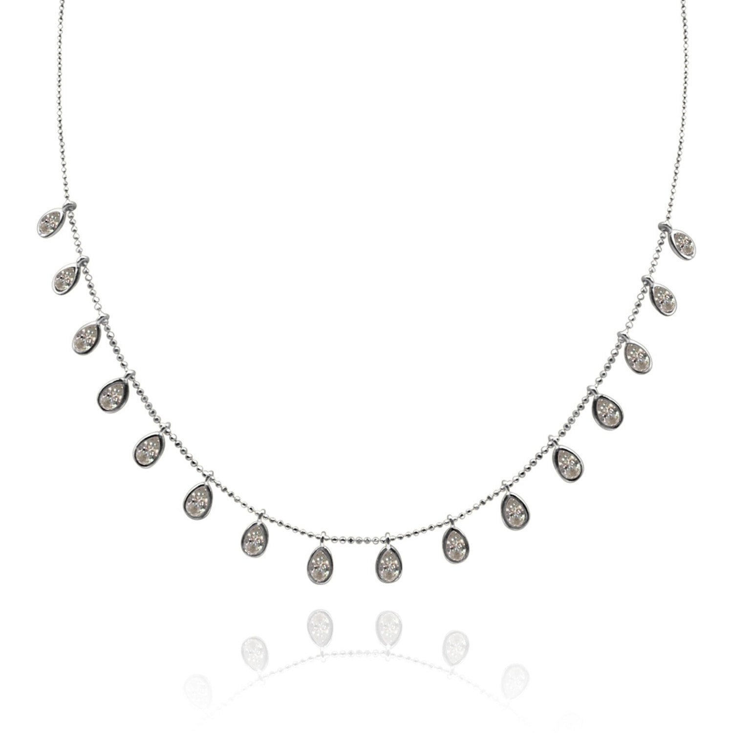 Michael Nash Jewelry Women's Neutrals Sterling Silver  Necklace With Diamond Cubic Zirconium Pear Shape Drops In Gray