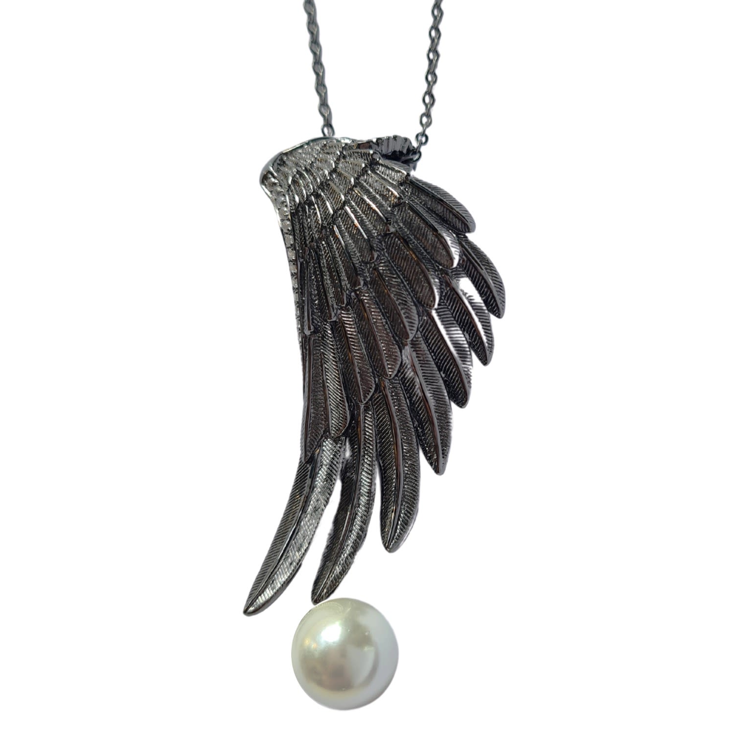 Women’s Alata Large Guardian Angel Wing Oxidised Black Silver Necklace Janus Edinburgh