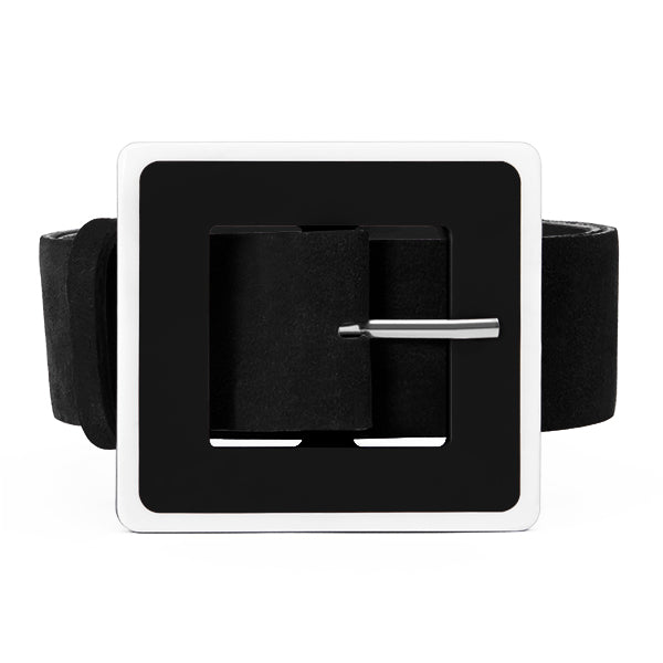 Women’s Wide Square Acrylic Buckle Belt - Black Large Beltbe