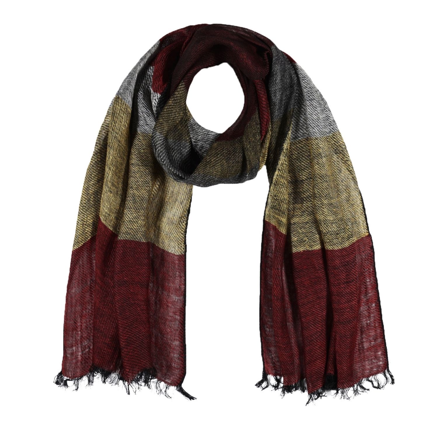 Heritagemoda Women's Red / Yellow / Grey Burgundy Mosaic Linen Scarf – Handwoven Multicolour Stripe Scarf In Red/yellow/grey
