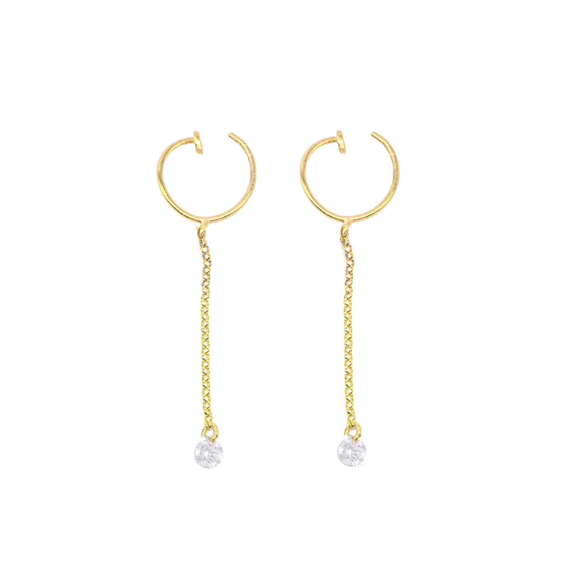 Women’s Gold Rising Star Naked Diamond Hoop Drop Earrings Lily Flo Jewellery