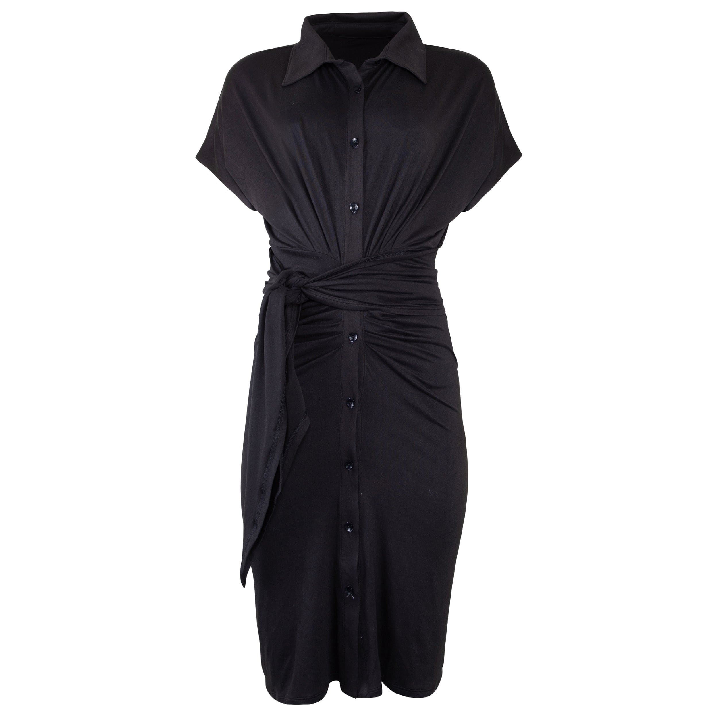 Women’s Mona Front Tie Midi Dress - Black Large Lezat