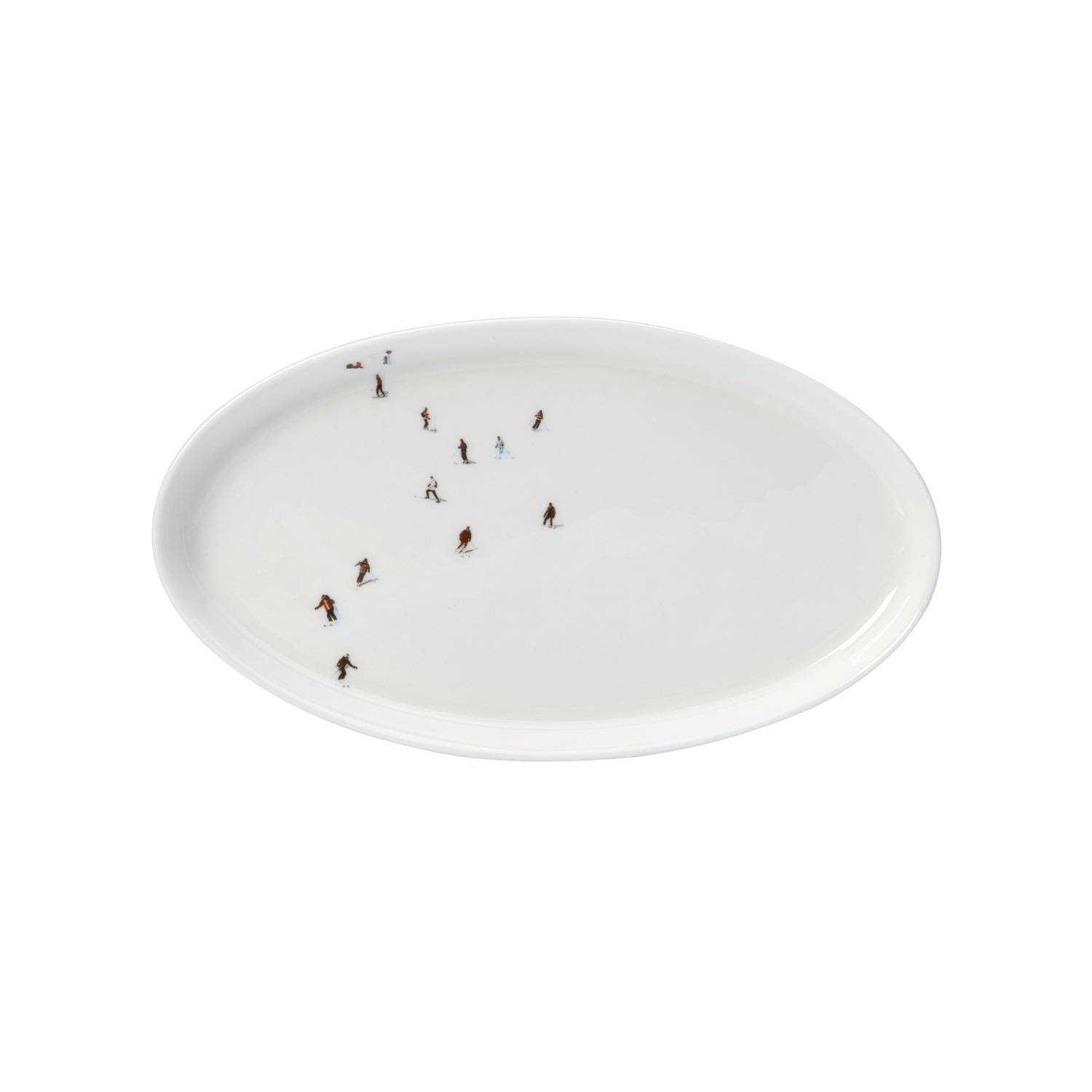 White Skier Oval Dish Dede Johnston