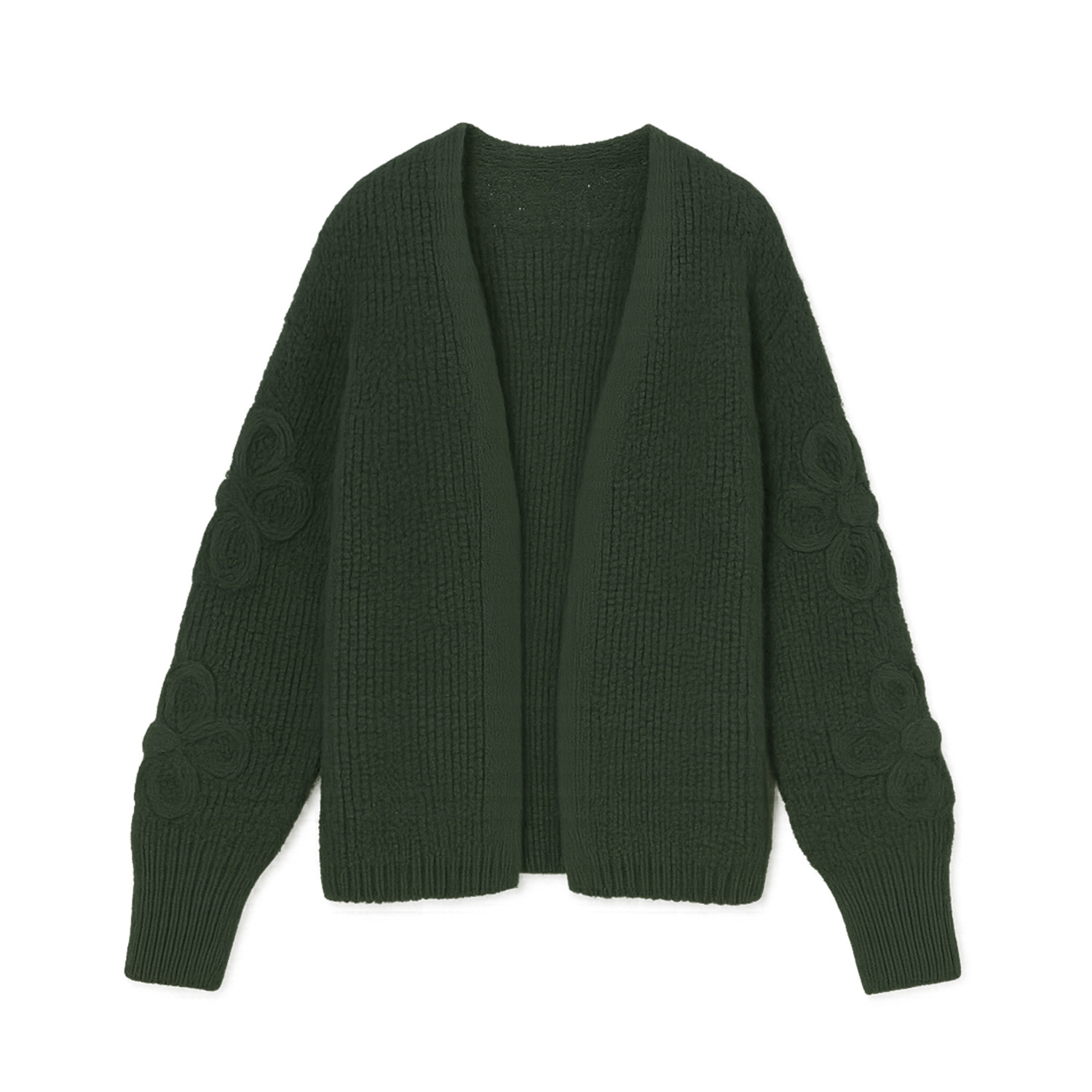 Yumi Women's  Green Edge To Edge Cardigan With Flower Detail Sleeves In Green