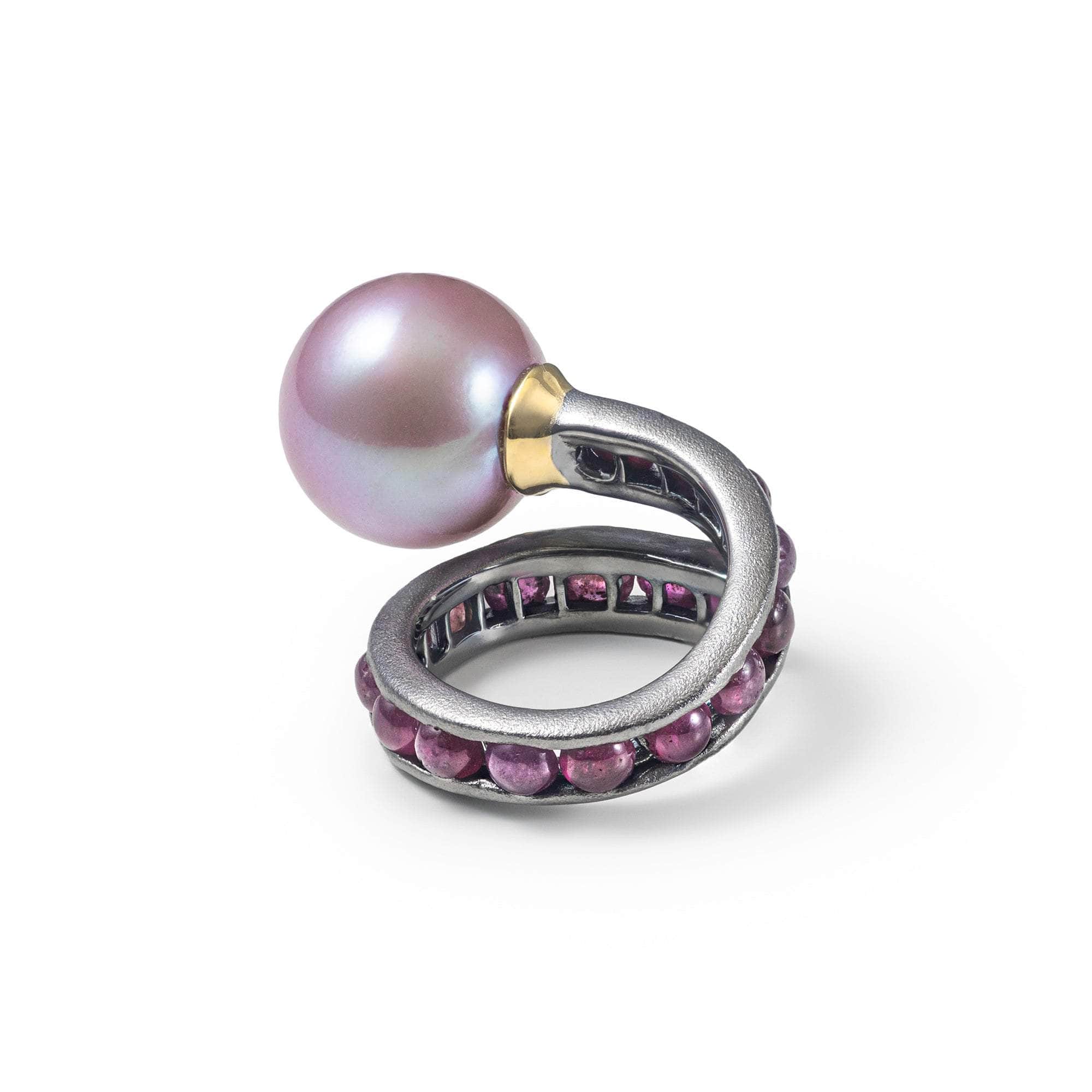 German Kabirski Women's Pink / Purple / Black Aqualore Pearl & Ruby Ring