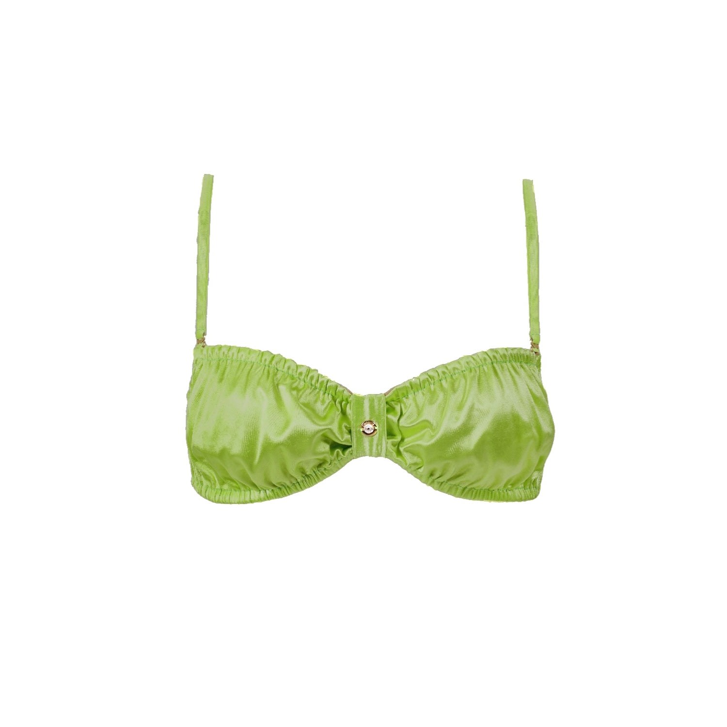 Decolet The Label Women's Green Luna Ruched Satin Top In Chartreuse In Green