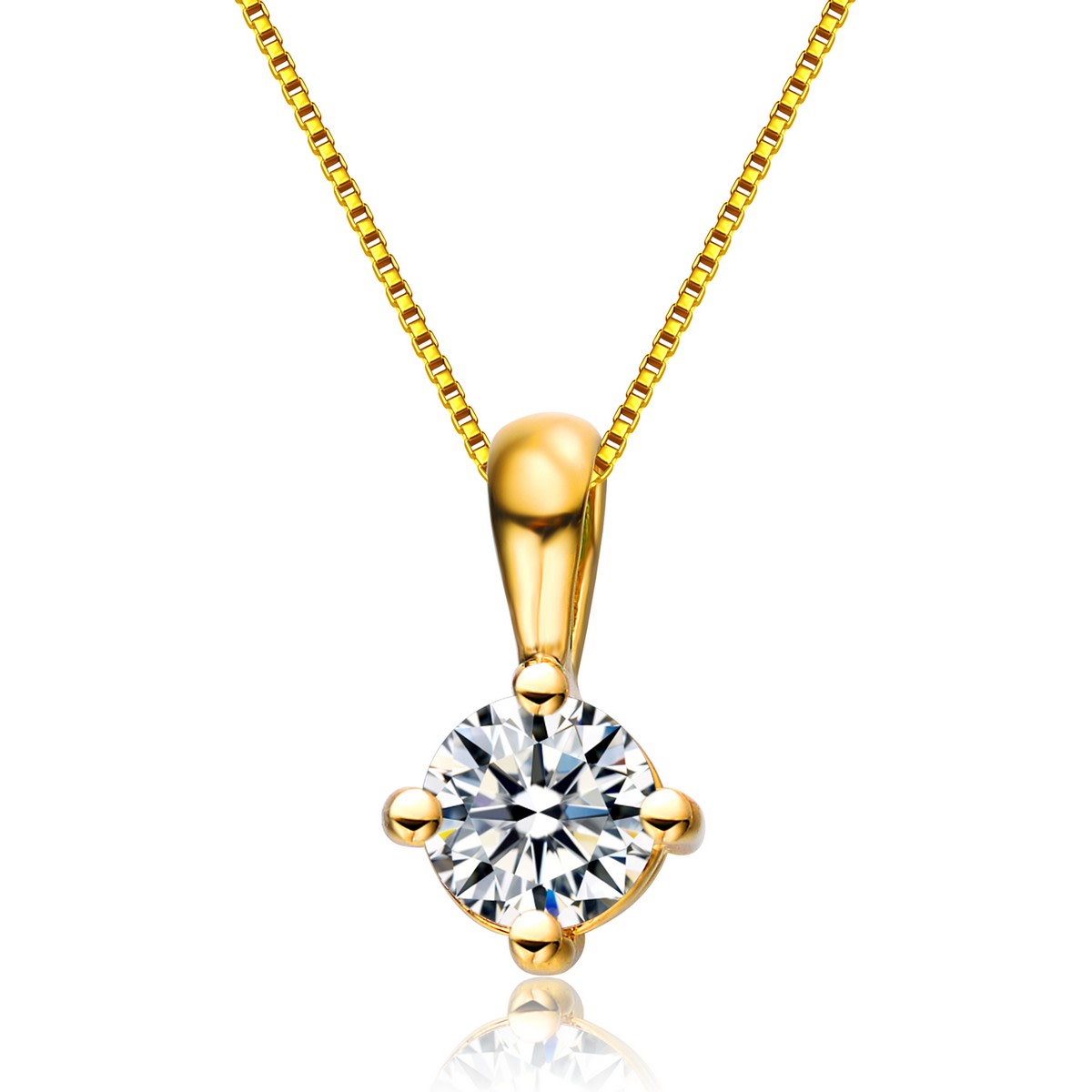 Women’s Gold / White Sterling Silver With Gold Plated Clear Round Cubic Zirconia Solitaire Necklace Genevive Jewelry