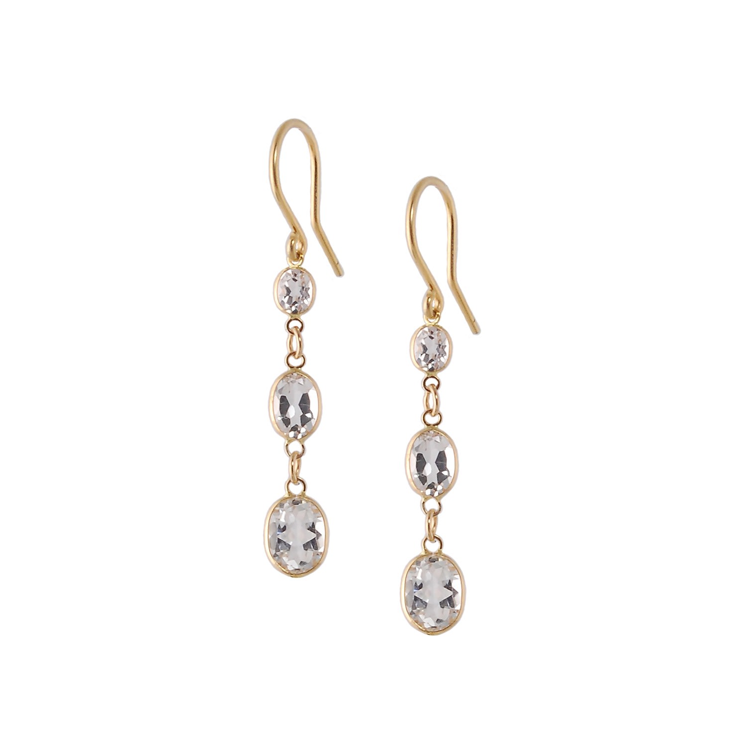 Women’s Gold / White Three Stone Bezel Set White Topaz Earrings In 14 Karat Yellow Gold Amy Gambill Designs