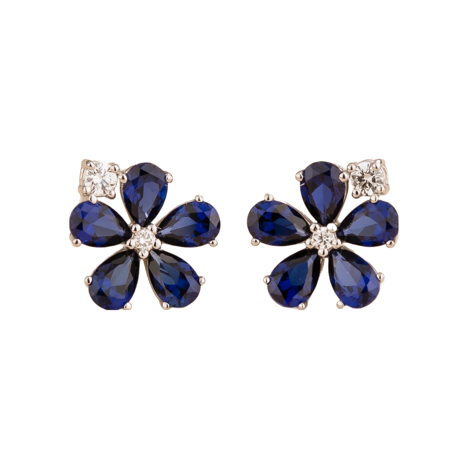 Juvetti Women's Blue / White / Silver Florea White Gold Earrings In Blue Sapphire & Diamond In Metallic