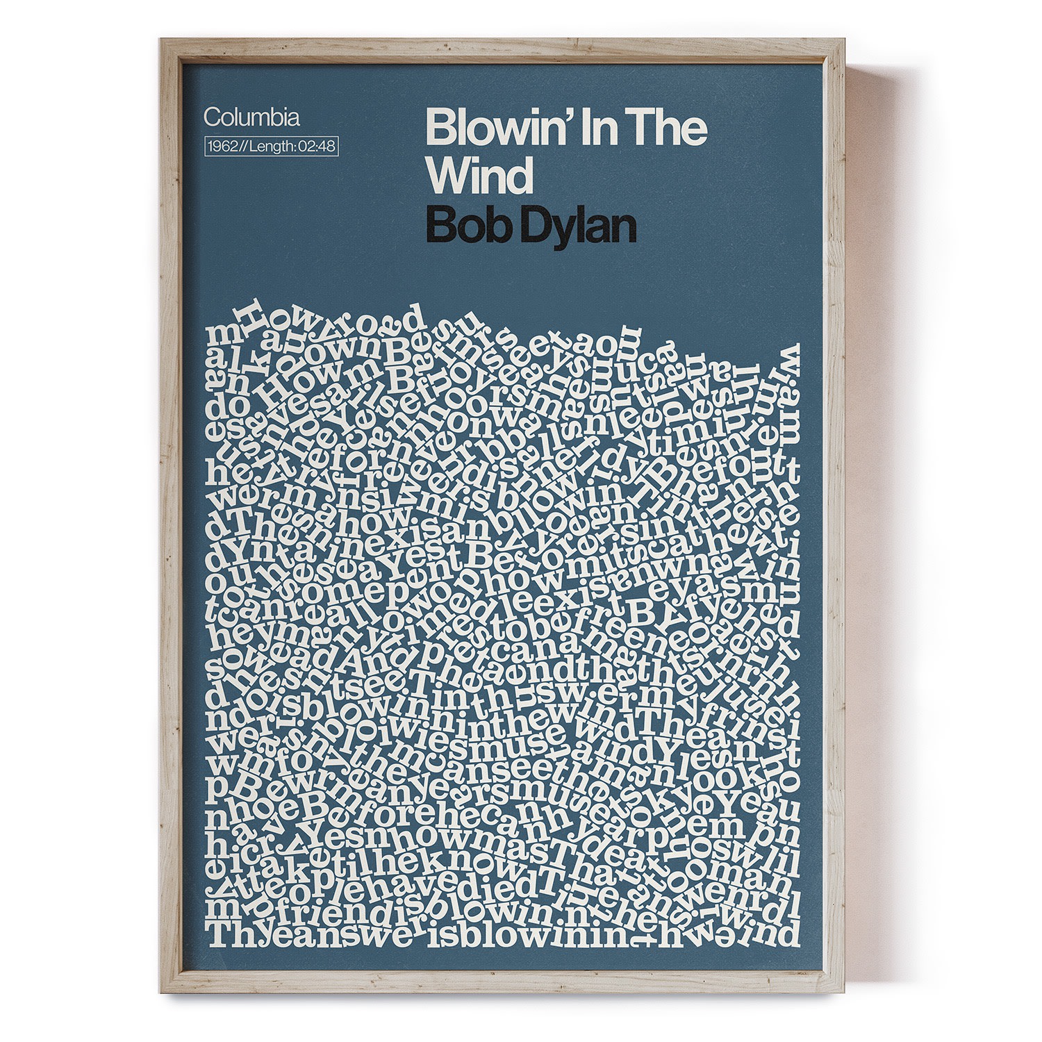 Blowin’ In The Wind - Song Lyric Print A1 594 X 841Mm Reign & Hail