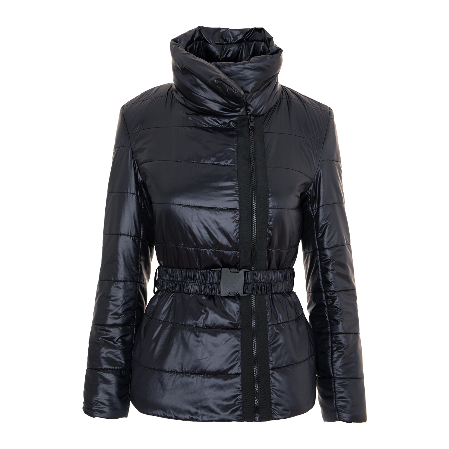 Quilted Short Jacket With Long Sleeves And Elastic Waist Quilted Short Jacket With Long Sleeves And Elastic Waist