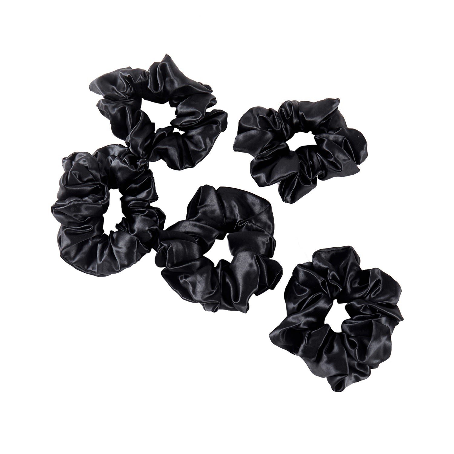 Soft Strokes Silk Women's Pure Mulberry Silk French Scrunchie Set Of Five In Black In Black