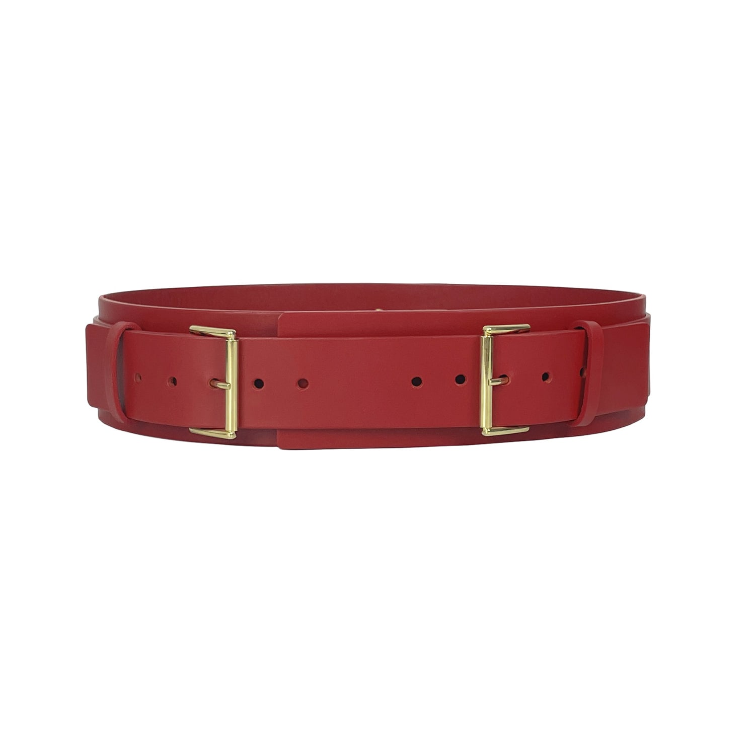 Haute Cuir Women's Red Double Buckle Wide Belt In Red