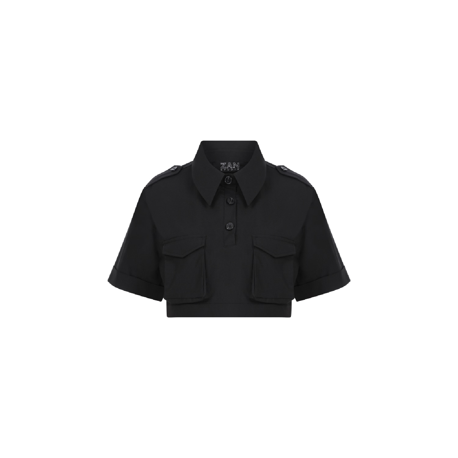 Zan Studio Women's Black Military Cropped Shirt With Cargo Pockets In Black