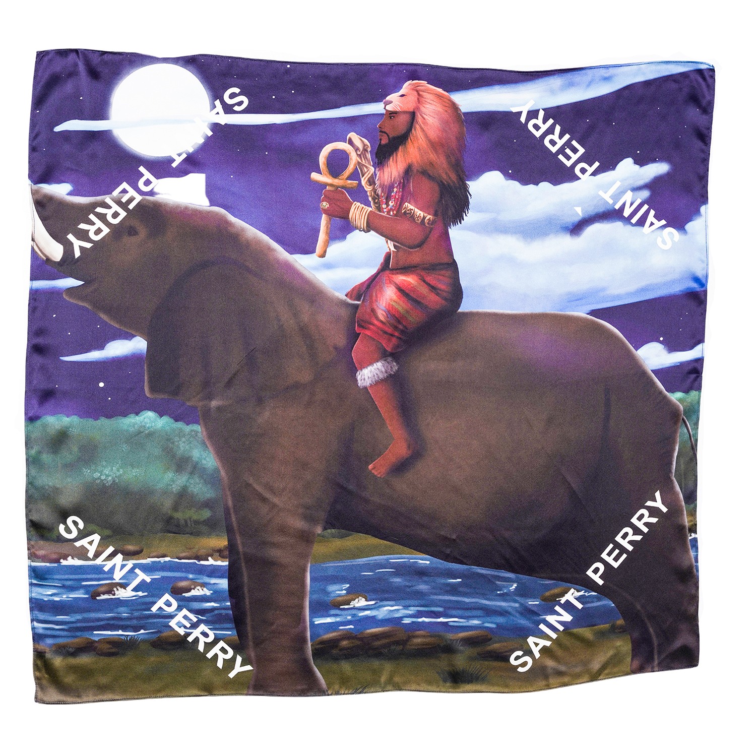 Men’s Blue Scarf - Afrocentric King Riding Elephant One Size Saint Perry