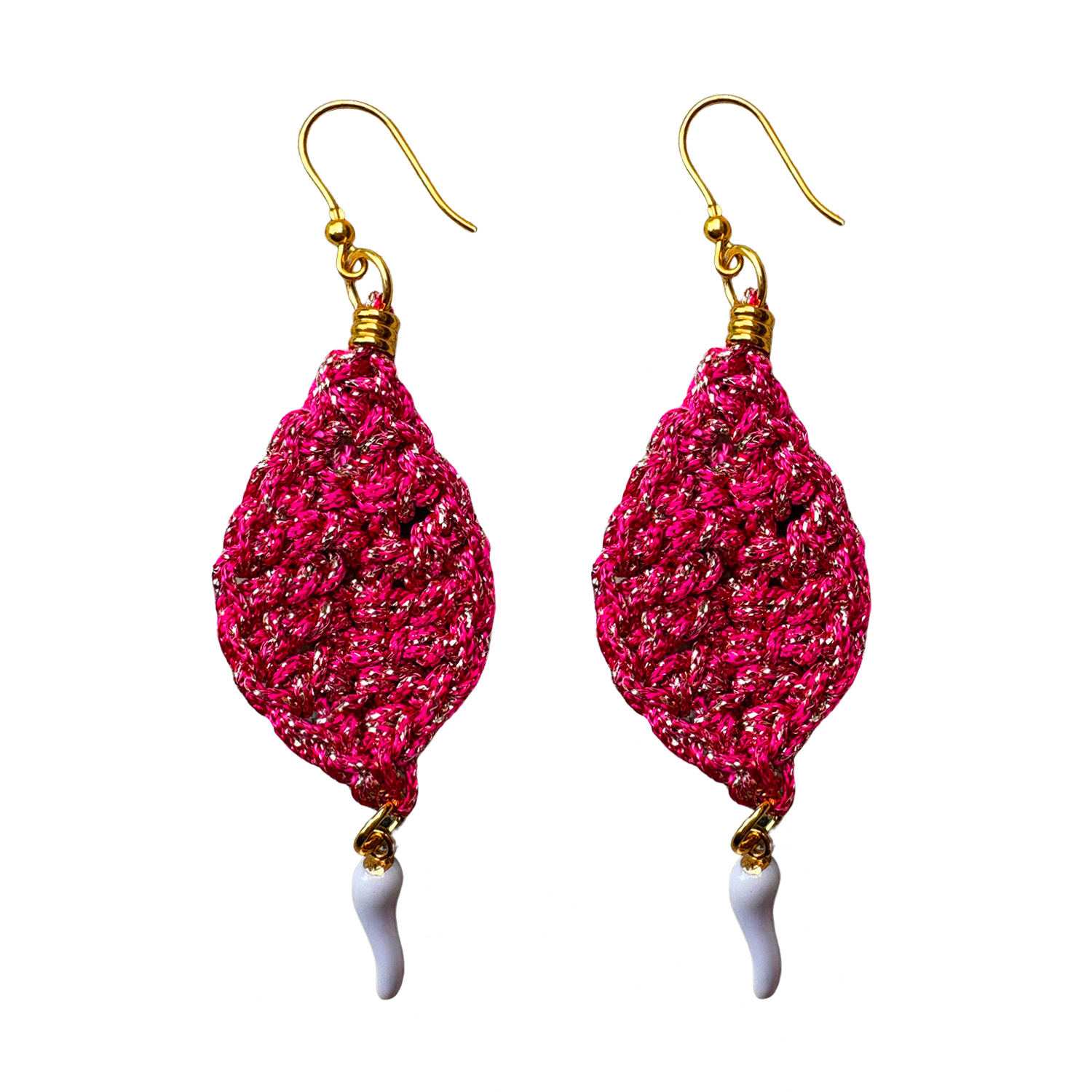 Hilo De Mar Women's Leaf Earrings With White Chilli - Pink In Red