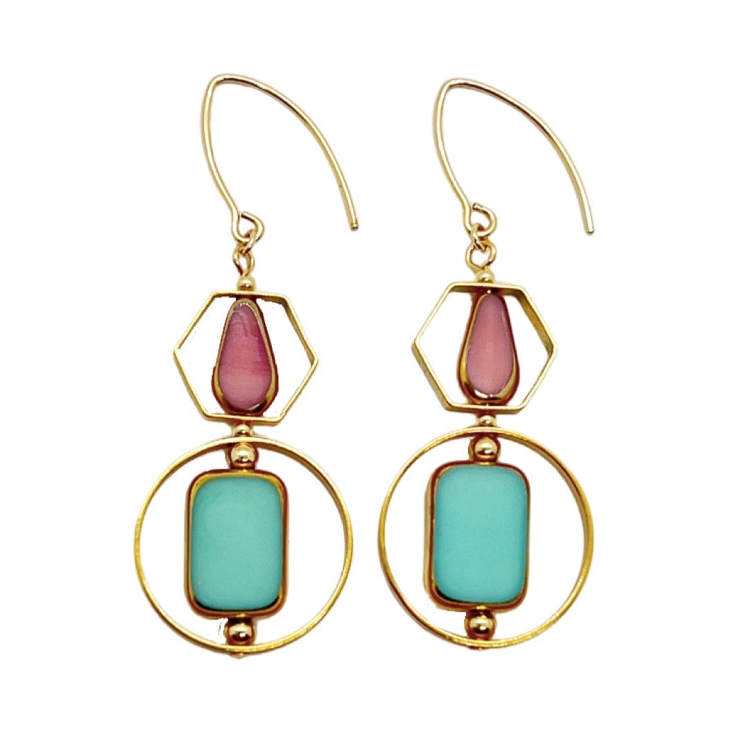 Women’s Geometric Art Pink And Paled Turquoise Earrings Aracheli Studio