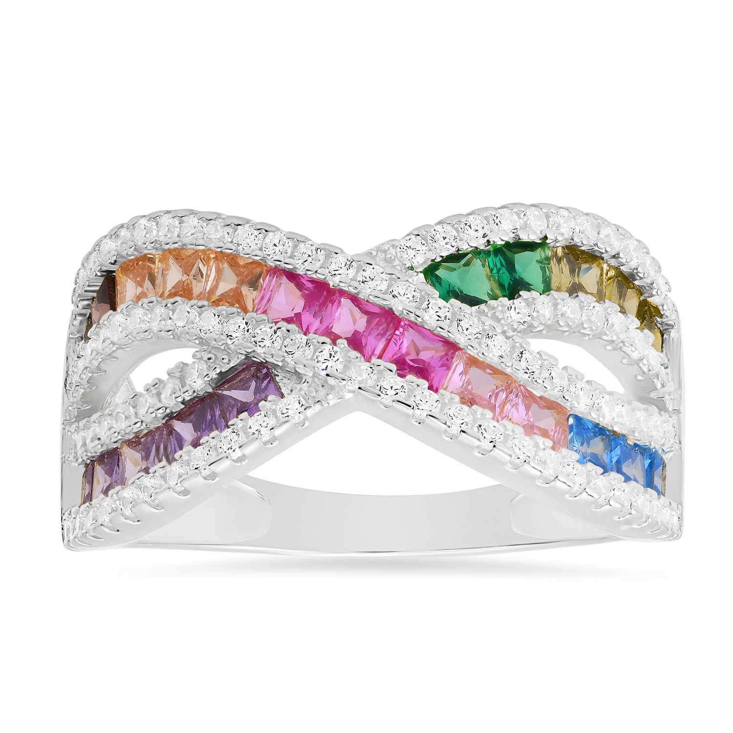 Kylie Harper Women's Sterling Silver Multi-color Sapphire Crossover Ring
