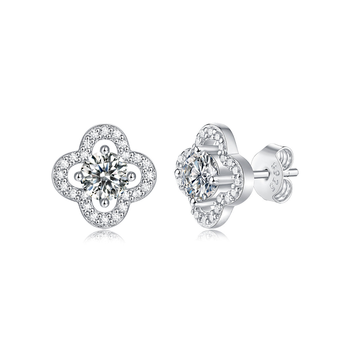 Genevive Jewelry Women's Stella Valentino Sterling Silver White Gold Plated With Lab Created Moissanite Four-leaf Hal In White