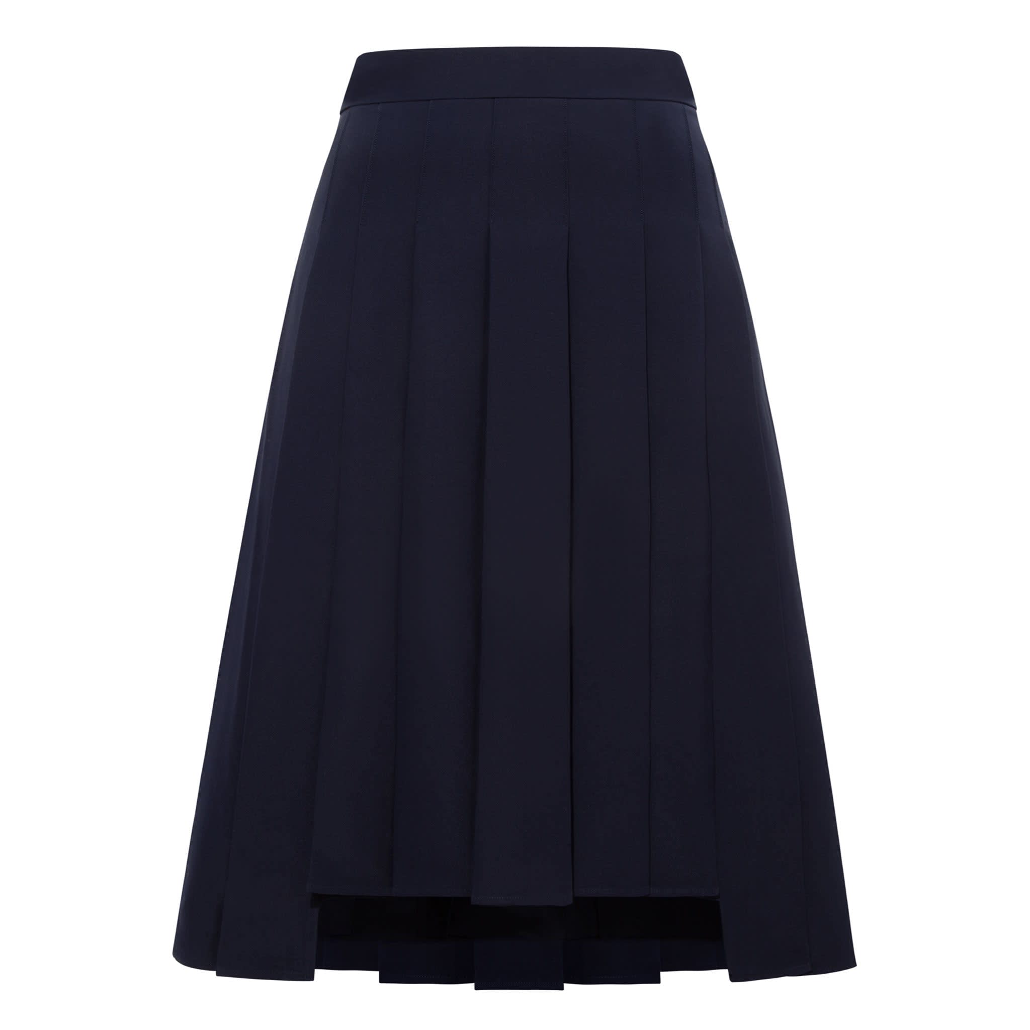 High-Waisted Pleated Midi Skirt With Asymmetric Slits - Navy